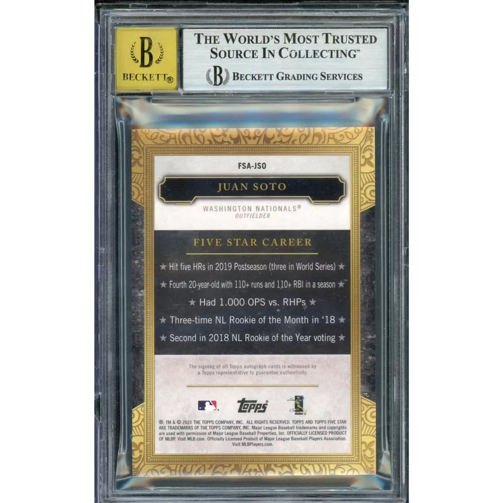 Juan Soto Signed 2020 Topps Five Star Card | BGS 8