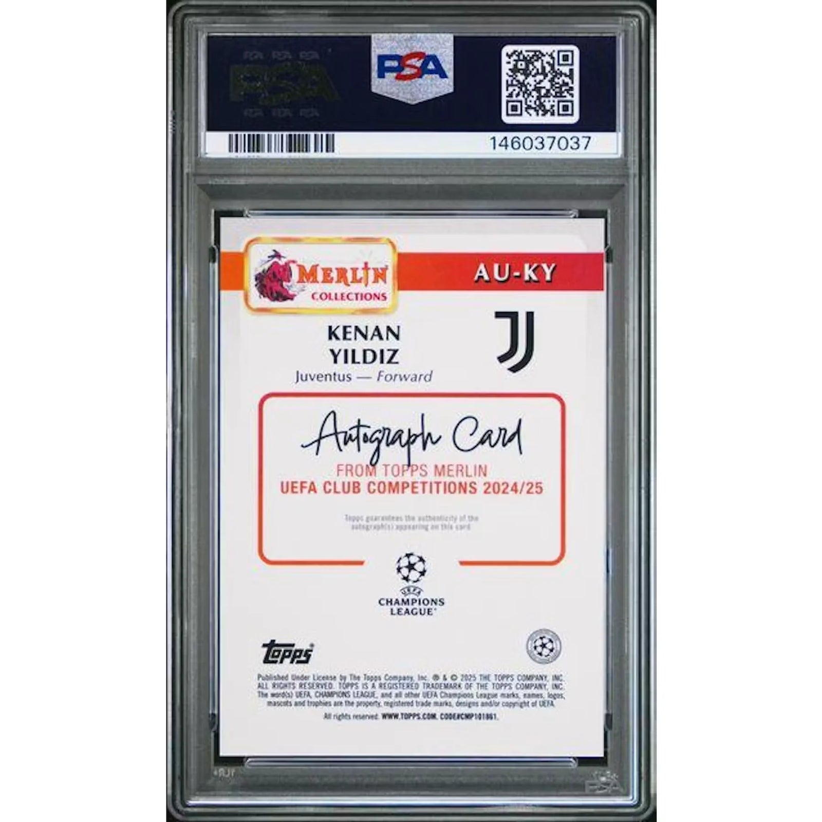 Kenan Yildiz Signed 2024-25 Topps Merlin UCC Card | Pink Refractor PSA 10