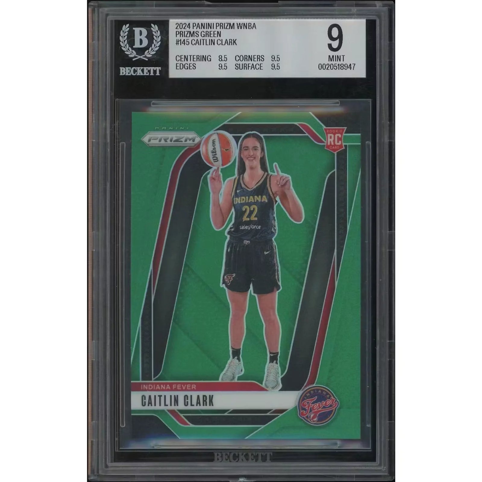 Caitlin Clark 2024 Panini Prizm WNBA Rookie #145 | Green Prizm BGS 9