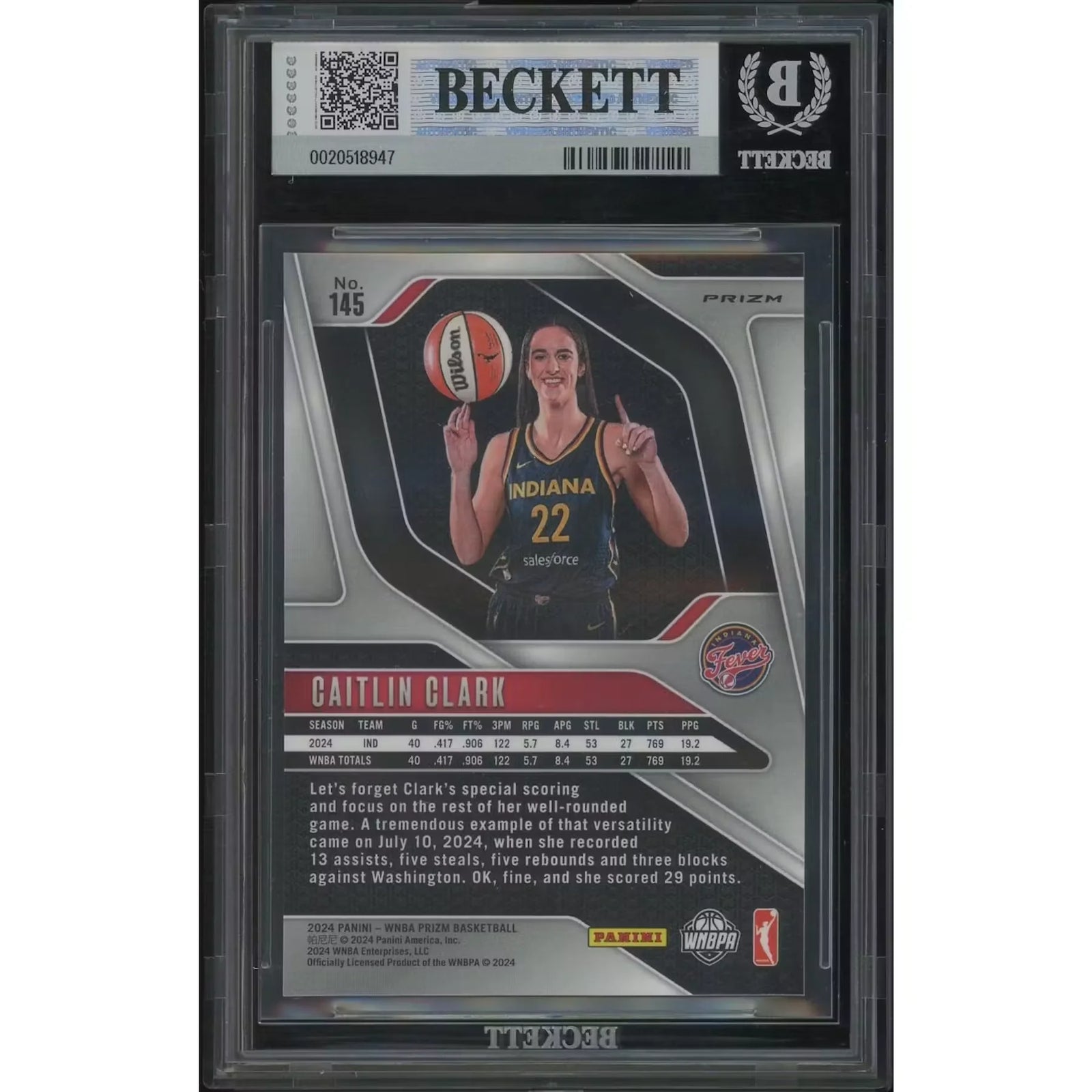 Caitlin Clark 2024 Panini Prizm WNBA Rookie #145 | Green Prizm BGS 9