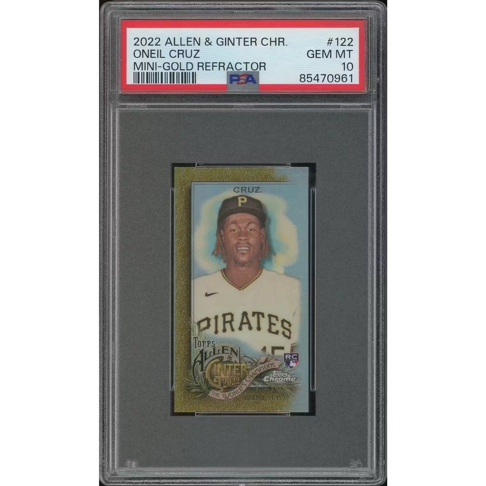 Oneil Cruz 2022 Topps Allen & Ginter Chrome #122 Mini Gold Refractor Rookie PSA 10