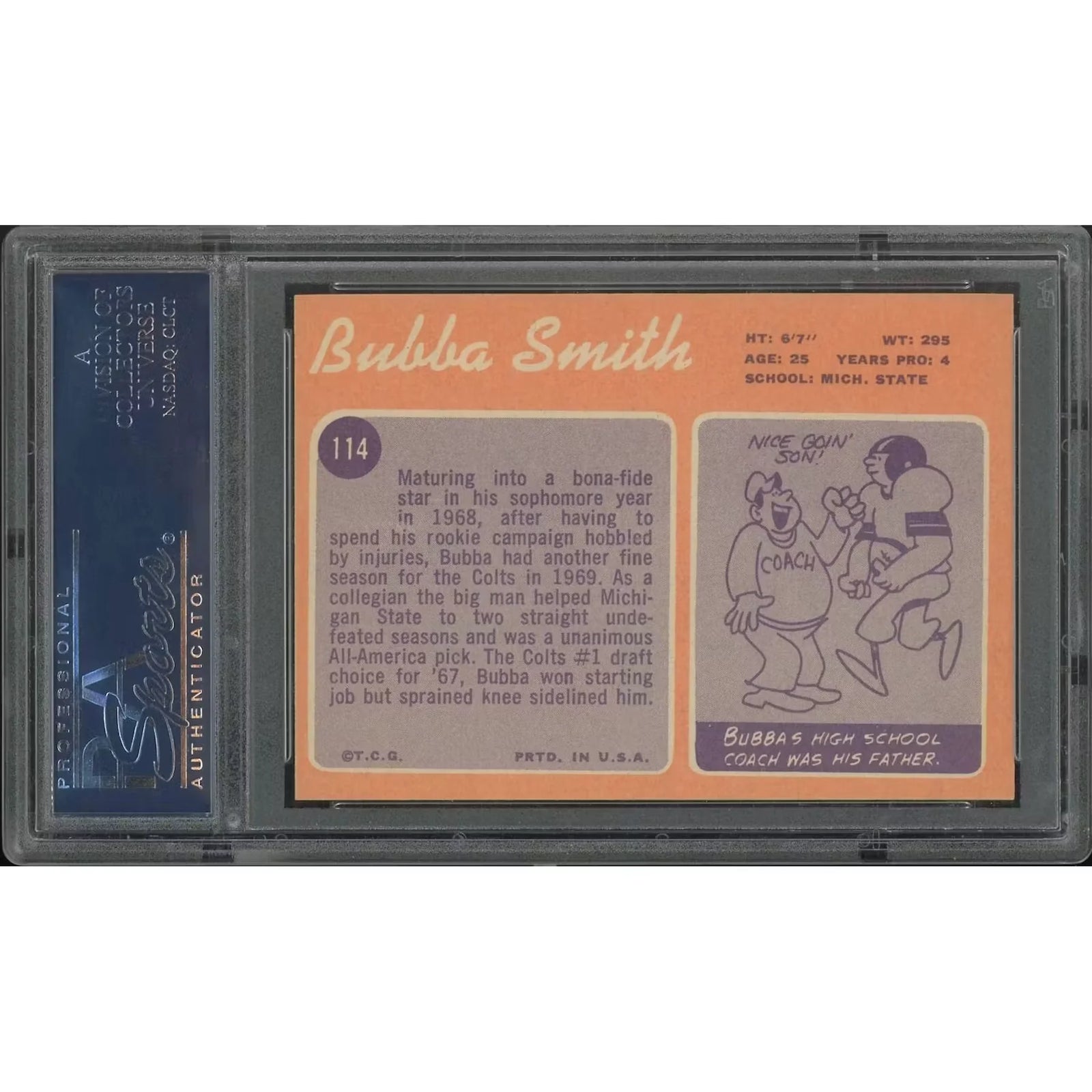 Bubba Smith 1970 Topps Football Rookie Card #114 | PSA 7 NM