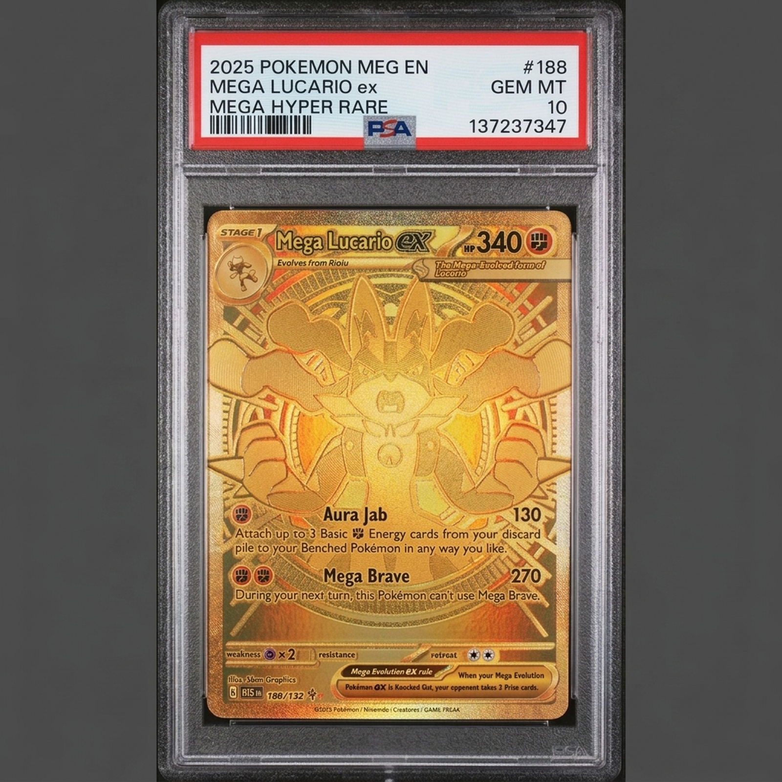 2025 Pokemon Mega Evolution Mega Lucario EX Mega Hyper Rare #188 | PSA 10