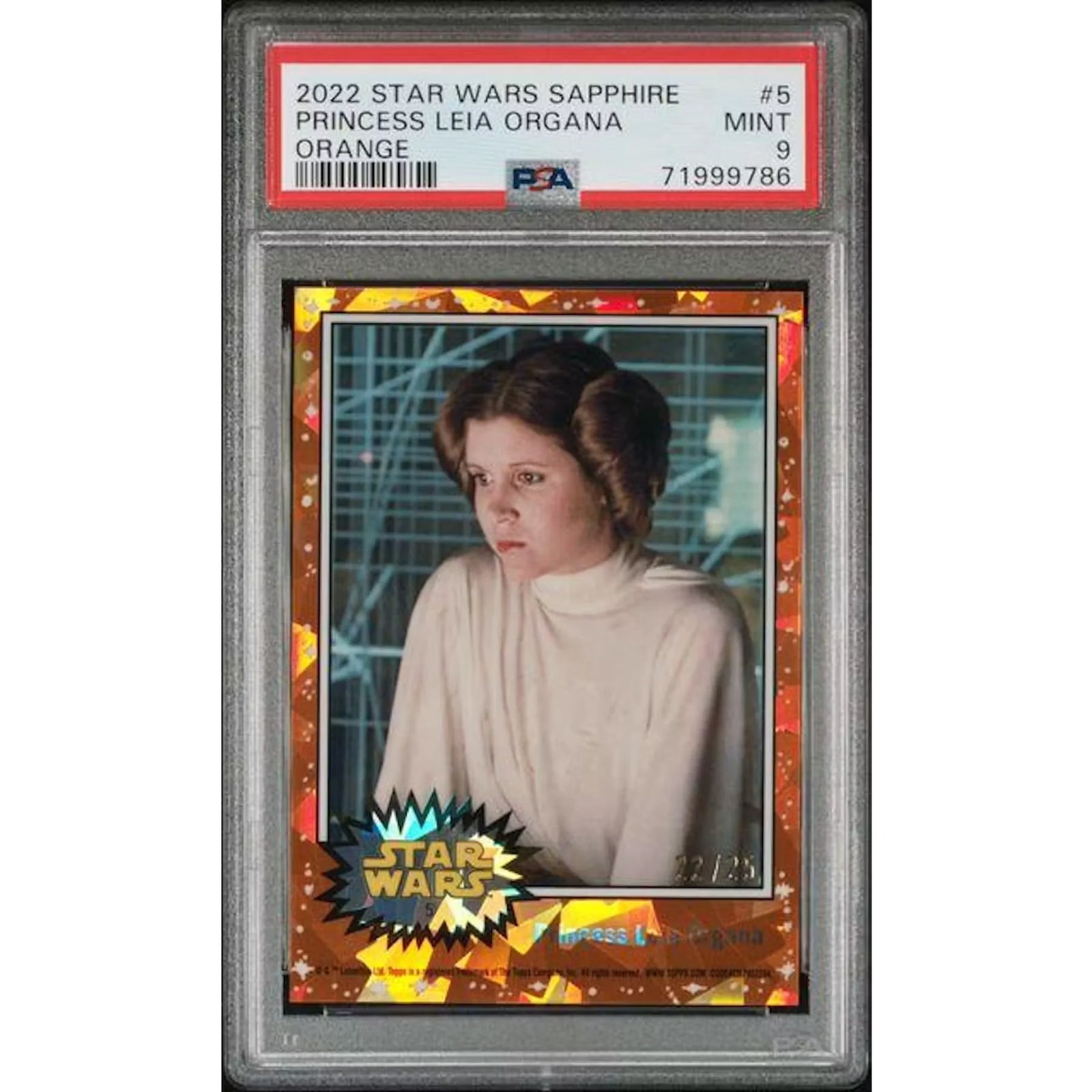 Princess Leia Organa Signed 2022 Topps Chrome Sapphire Card | PSA 9 Orange