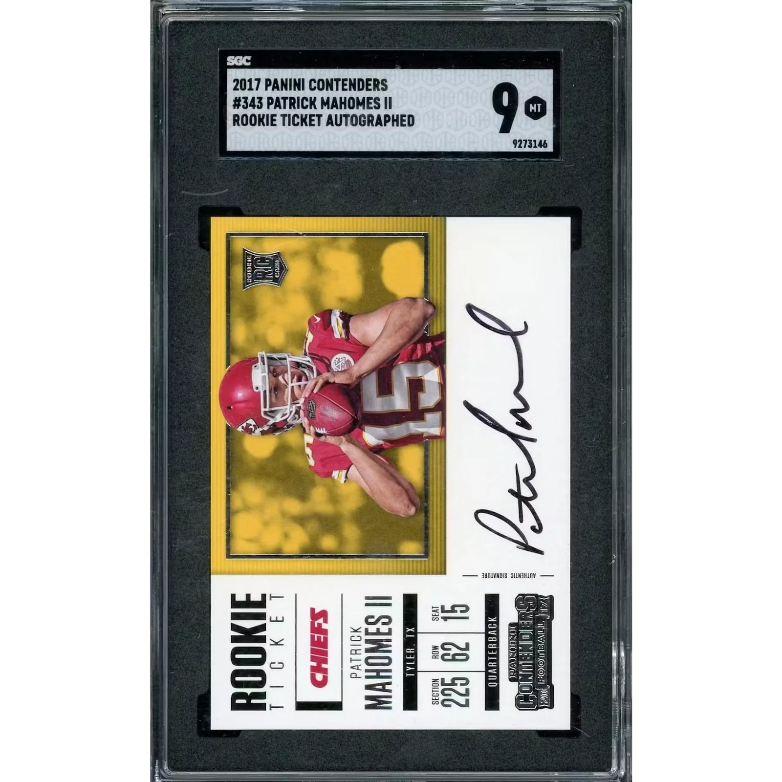 Patrick Mahomes Signed 2017 Panini Contenders Rookie Ticket | SGC 9 #343