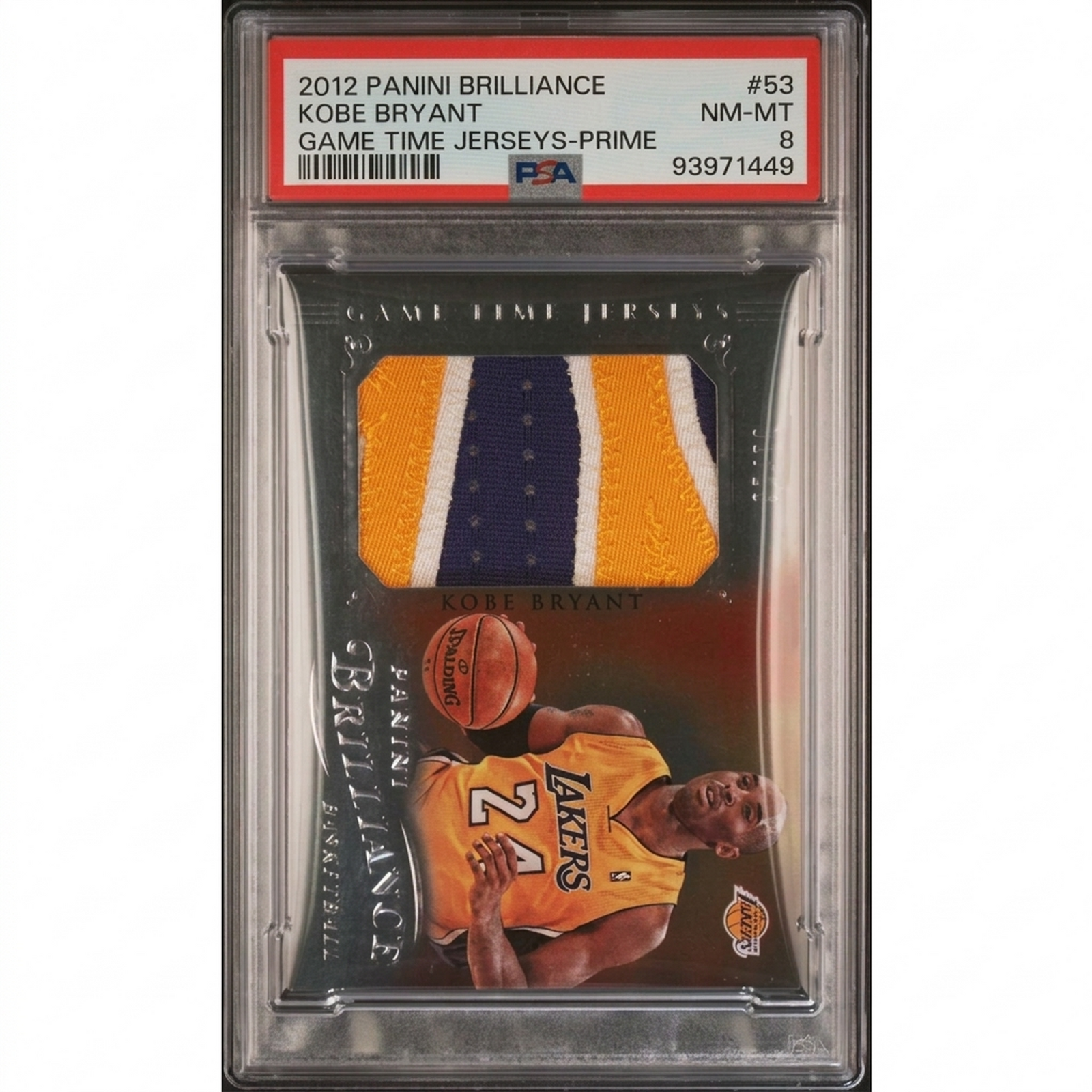 Kobe Bryant Signed 2012 Panini Brilliance Game Time Jersey Patch #53 Card | PSA 8