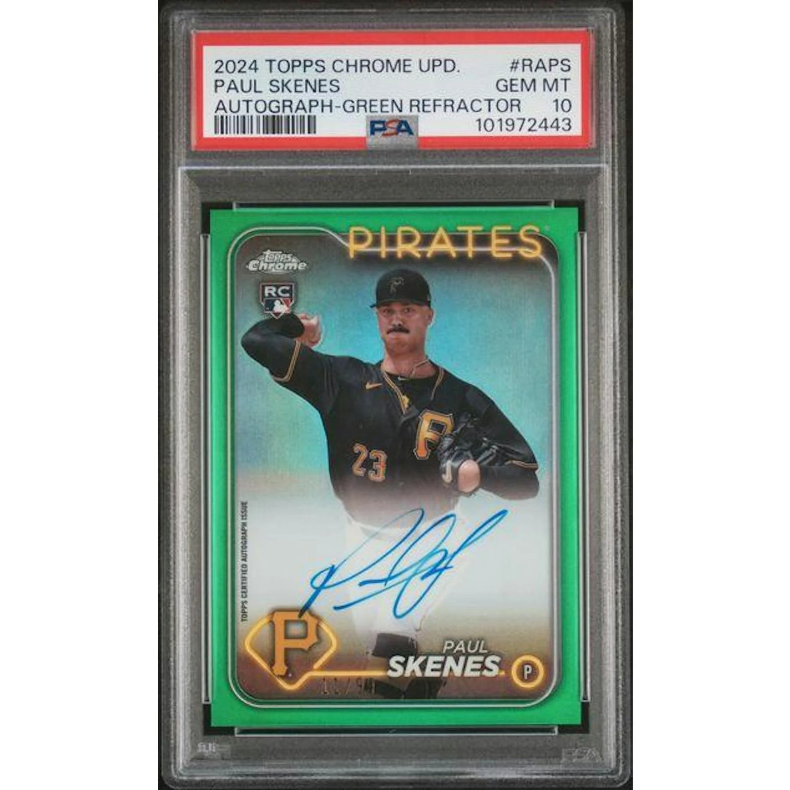 Paul Skenes 2024 Topps Chrome Update Rookie Auto | PSA 10 Green Refractor/99