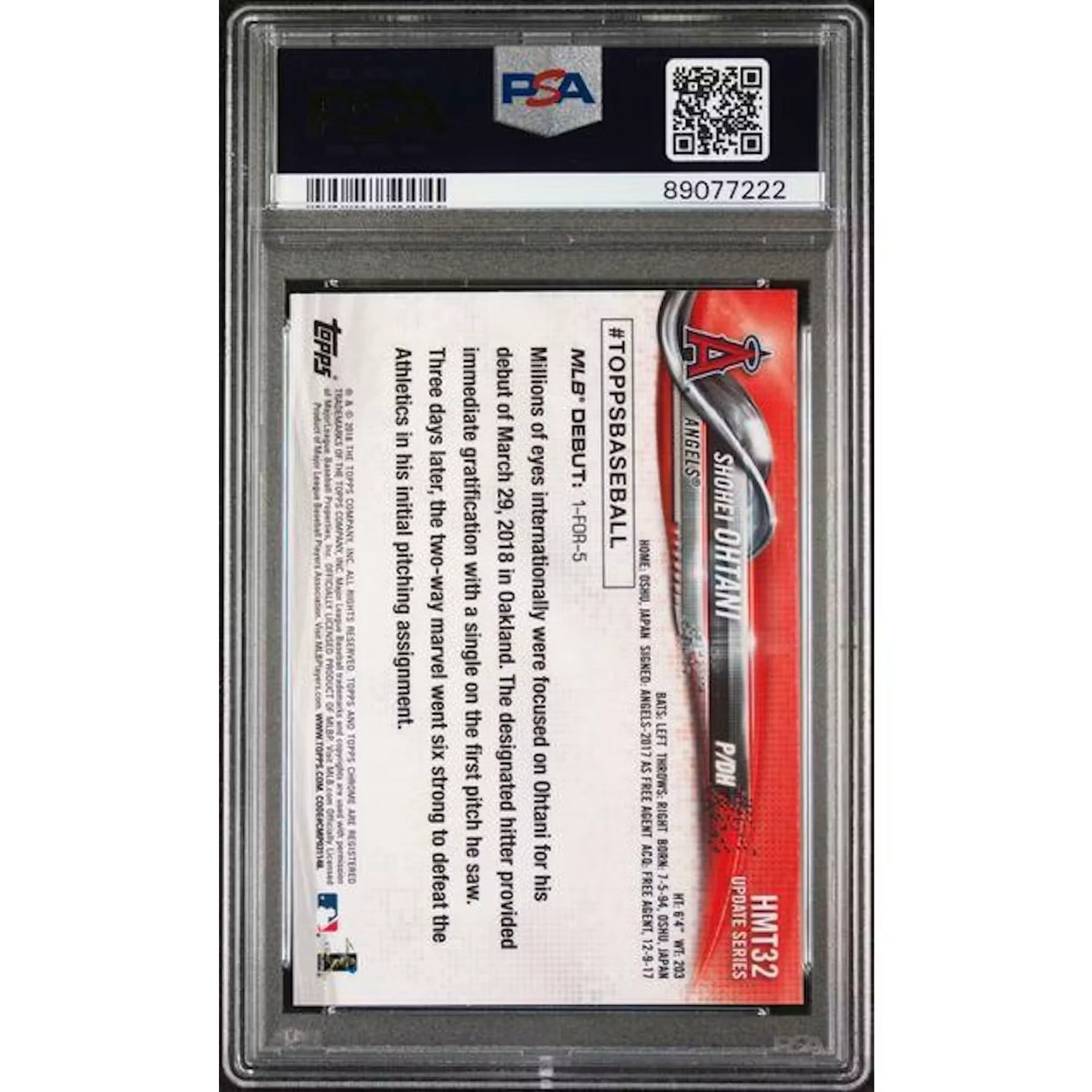 2018 Topps Chrome Update Shohei Ohtani Rookie #HMT32 PSA 10 - D2