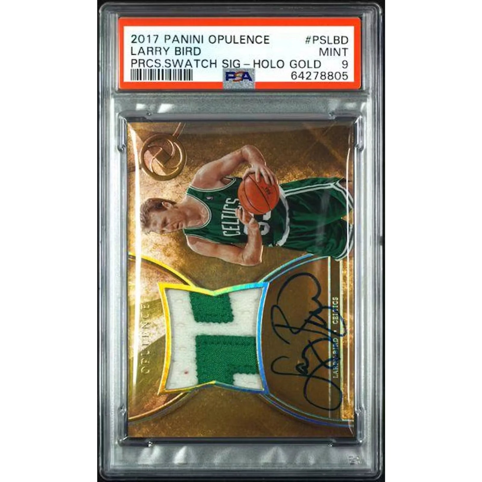 Larry Bird Signed 2017 Panini Opulence Card | PSA 9 Gold Patch Auto