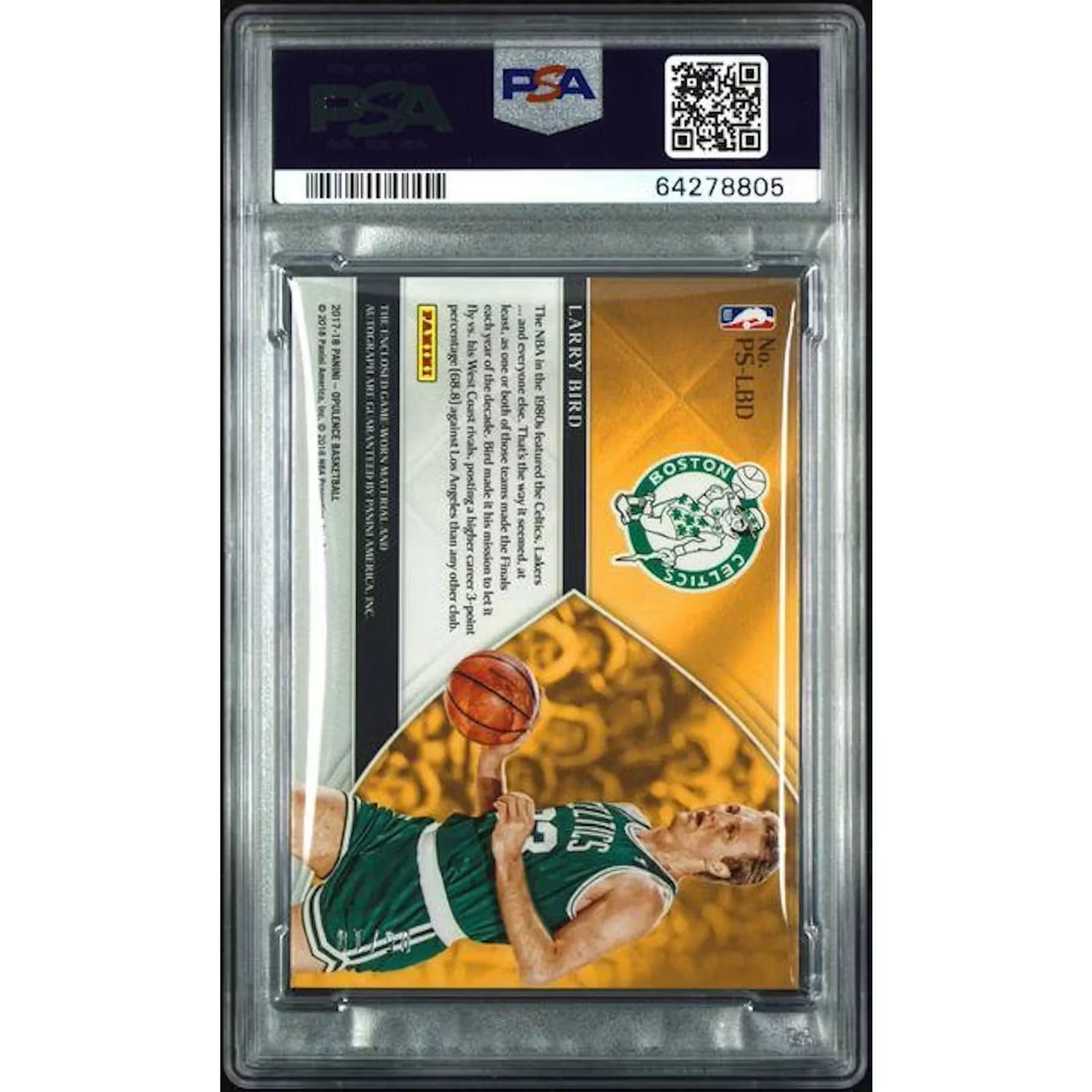 Larry Bird Signed 2017 Panini Opulence Card | PSA 9 Gold Patch Auto