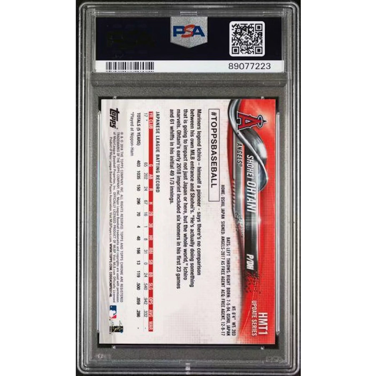 2018 Topps Chrome Update Shohei Ohtani Rookie #HMT1 PSA 10 - D4