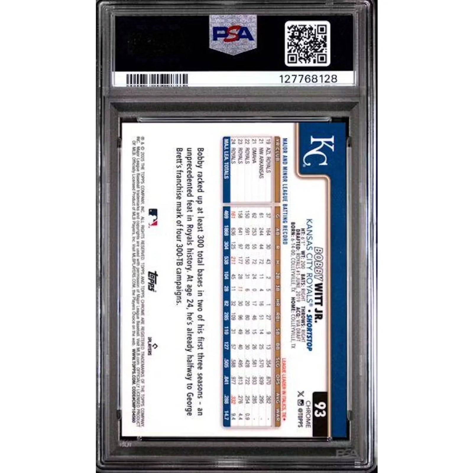 Bobby Witt Jr. 2025 Topps Chrome Sapphire #93 | PSA 9 Red Variation