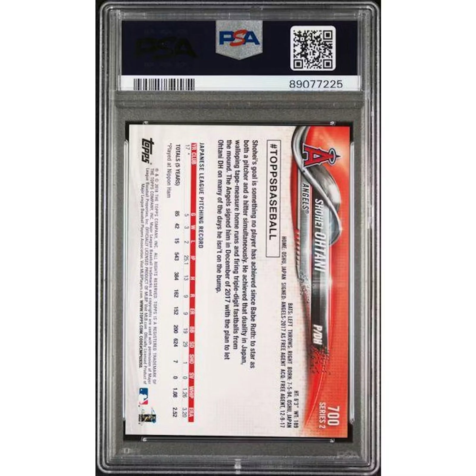 Shohei Ohtani 2018 Topps Series 1 Rookie #700 | PSA 10