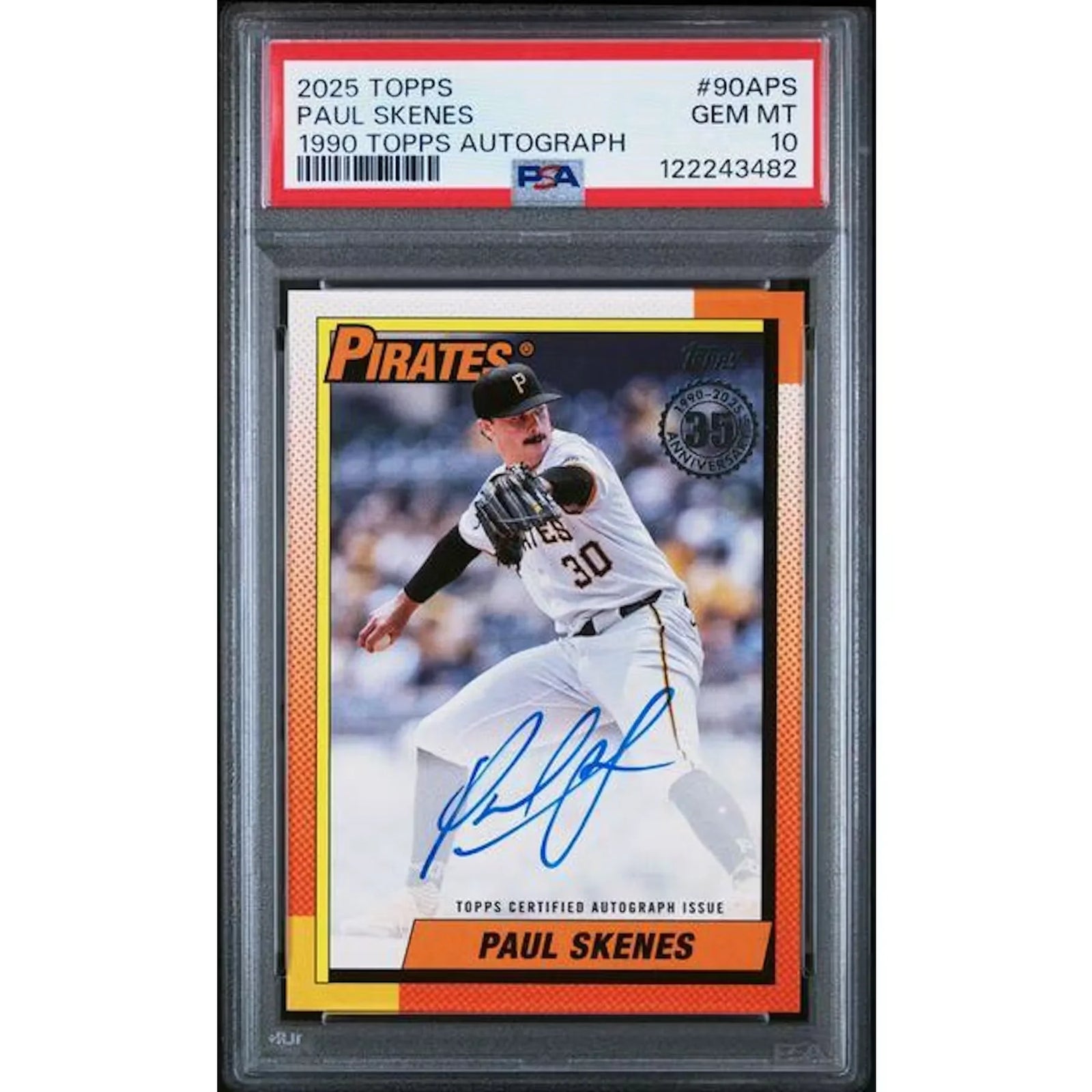 Paul Skenes Signed 1990 35th Anniversary #90 Card | 2025 Topps Series 1 PSA 10