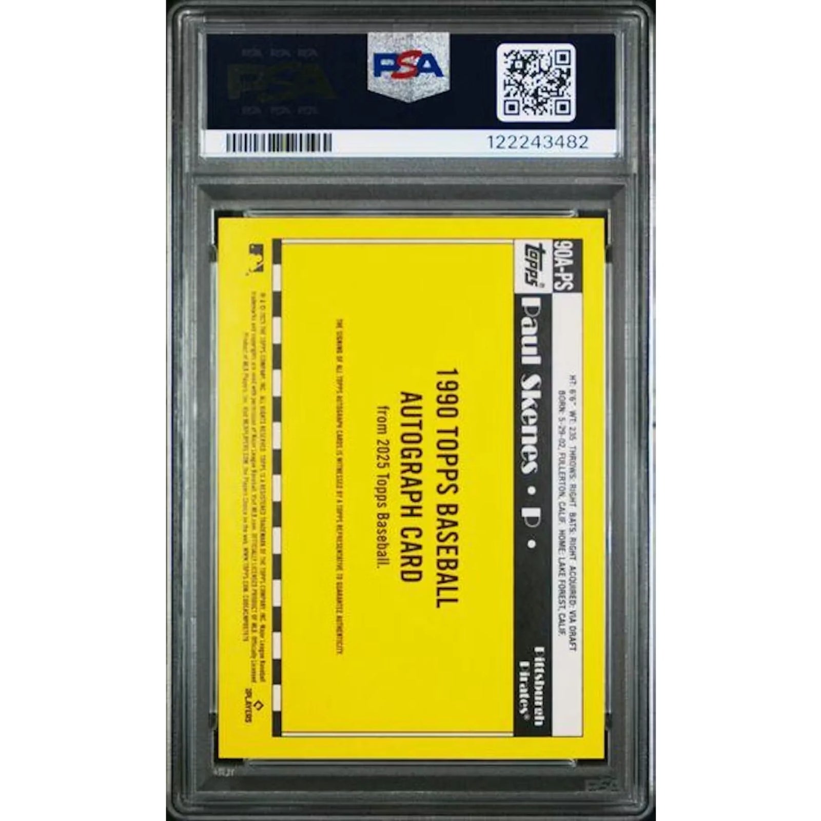 Paul Skenes Signed 1990 35th Anniversary #90 Card | 2025 Topps Series 1 PSA 10