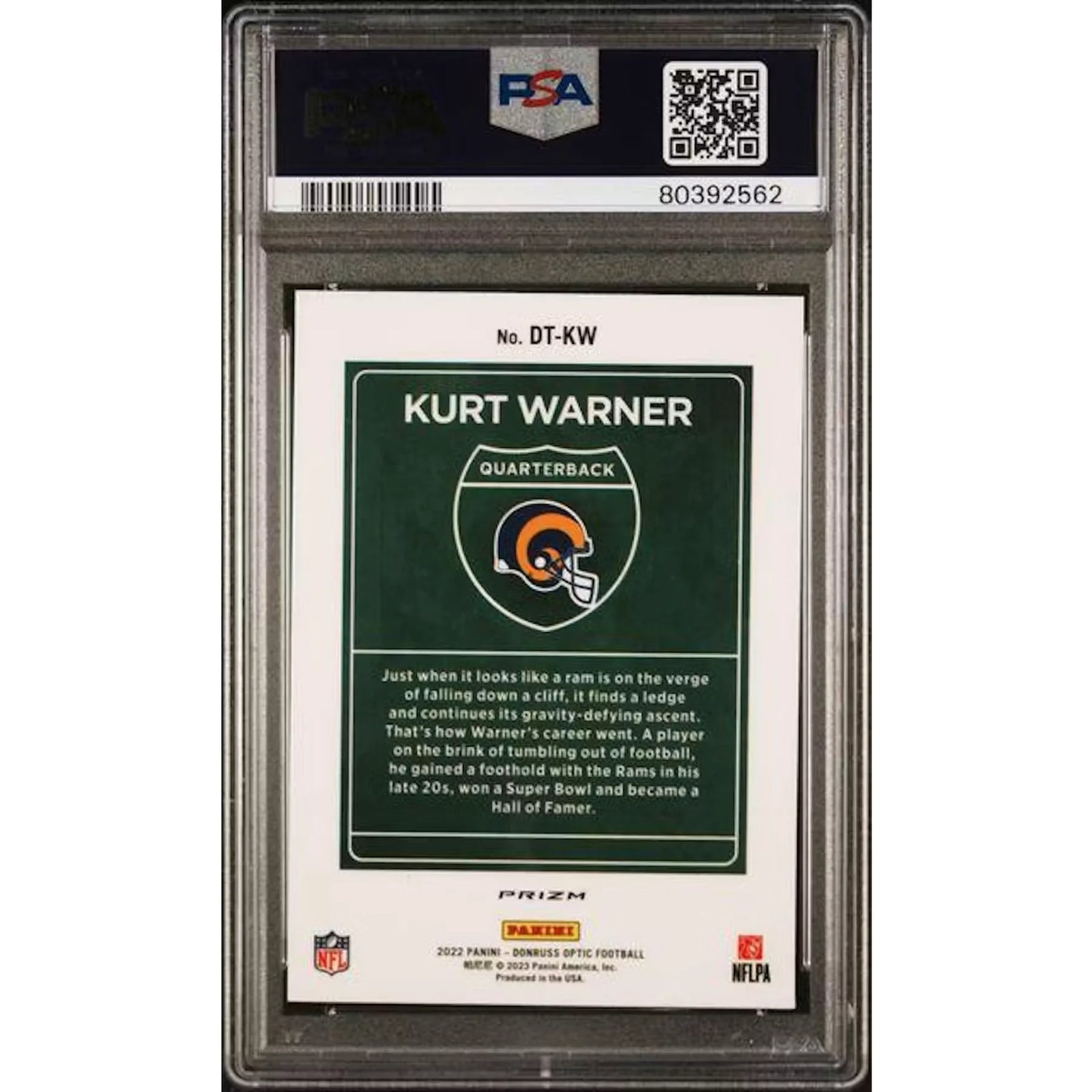 Kurt Warner 2022 Panini Donruss Optic Downtown Card | PSA 10