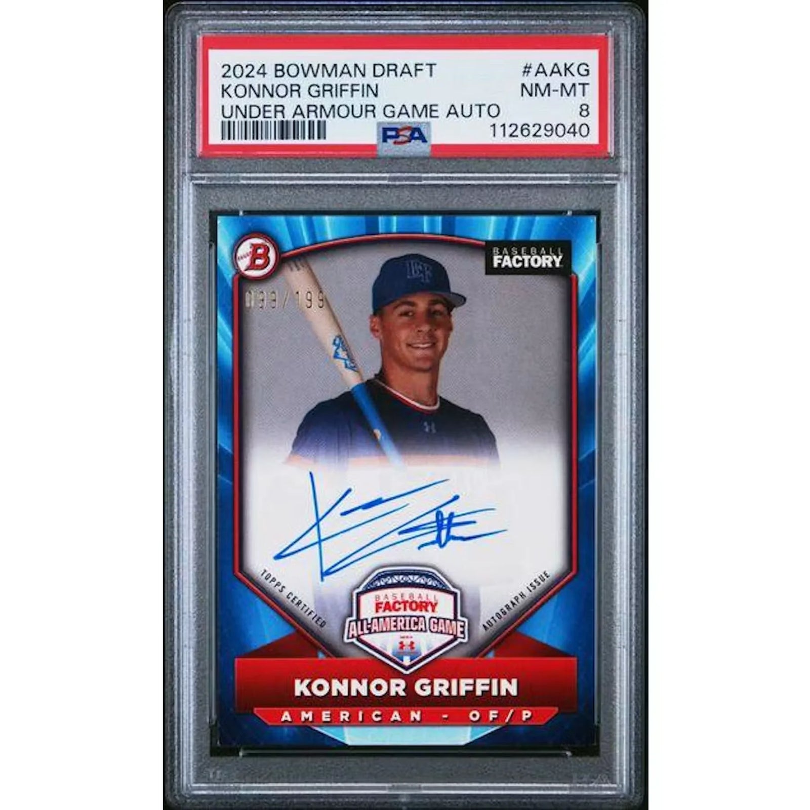 Konnor Griffin Signed 2024 Bowman Draft Card | Under Armour Auto/199 PSA 8