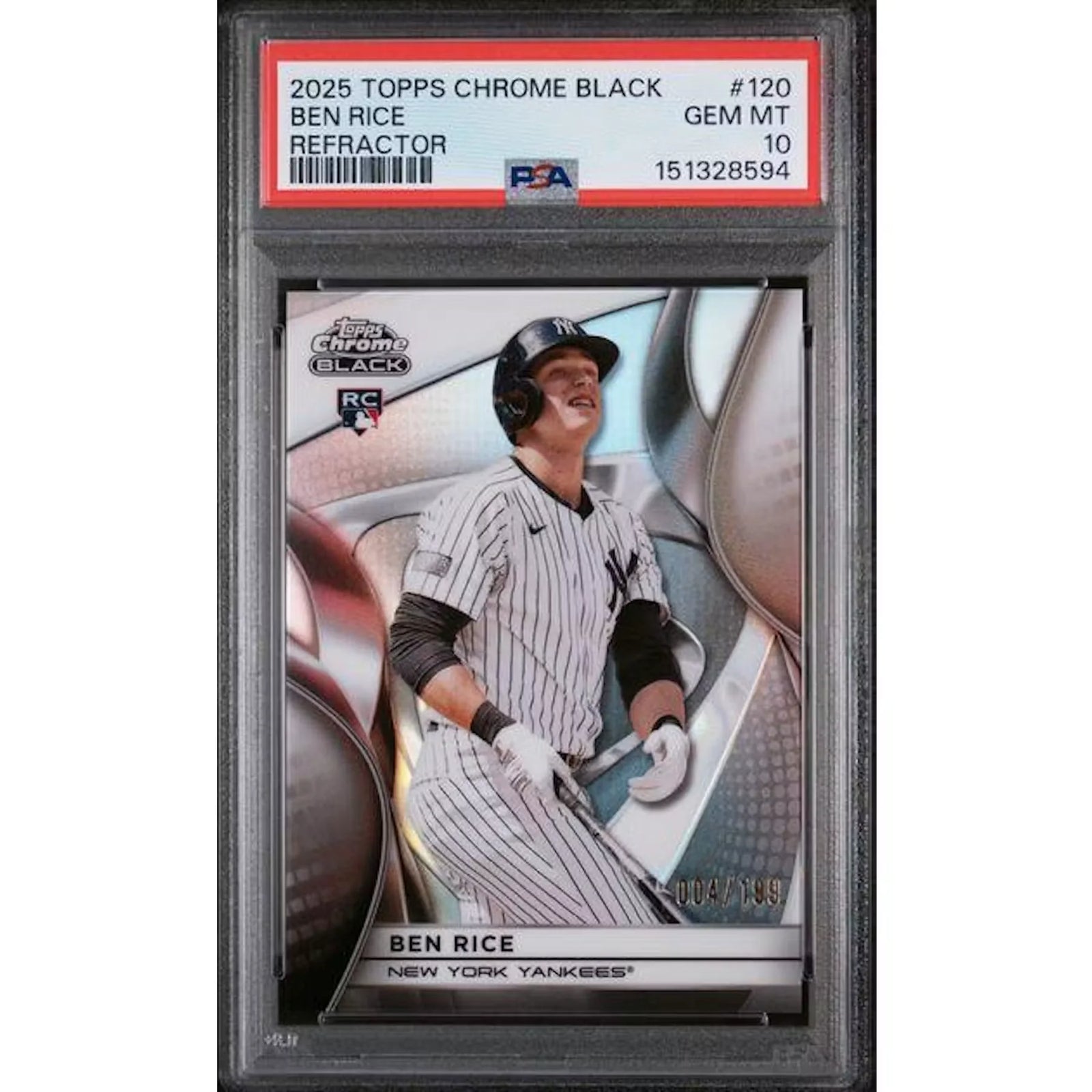 Ben Rice 2025 Topps Chrome Black Refractor | PSA 10 #120