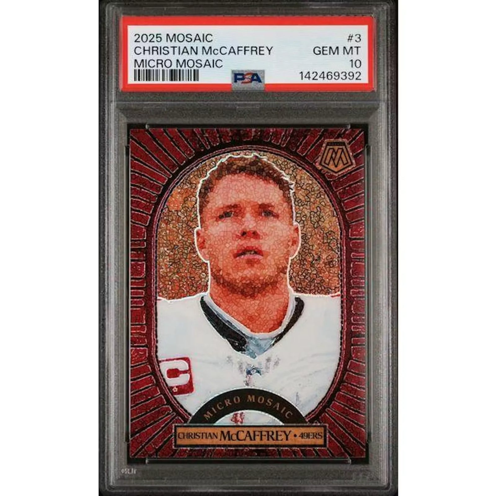 Christian McCaffrey Signed 2025 Panini Mosaic Micro Mosaic #3 | PSA 10