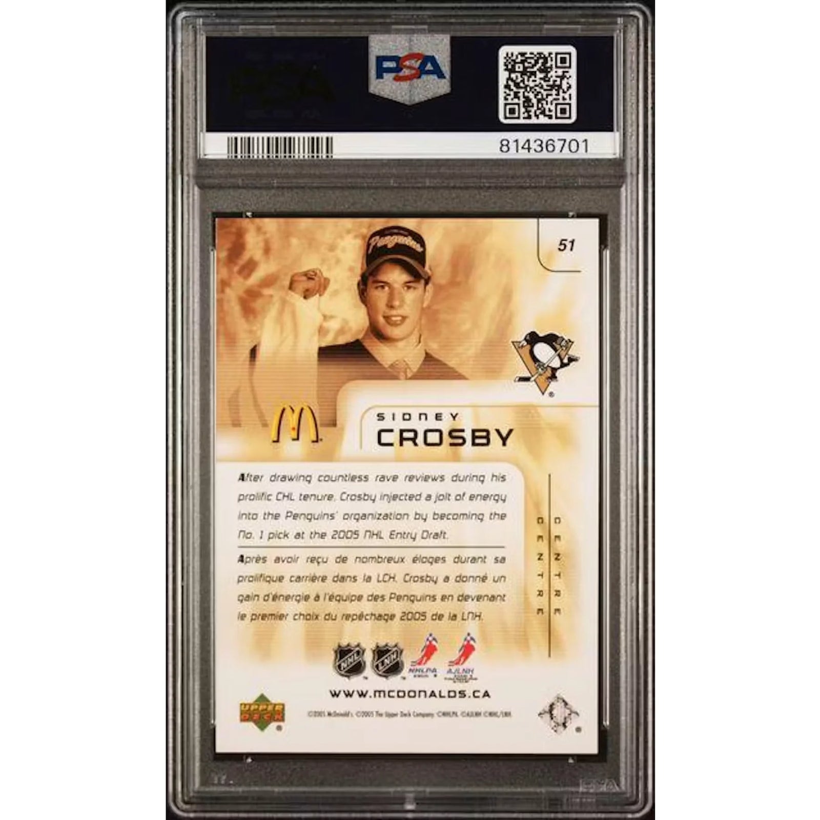 Sidney Crosby 2005 Upper Deck McDonald's #51 | PSA 10