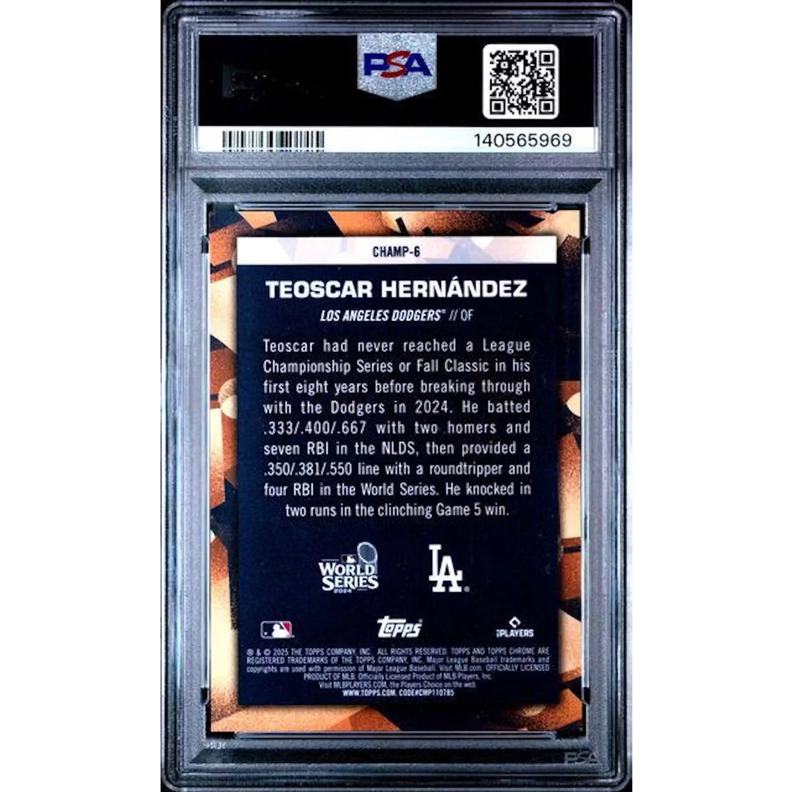 Teoscar Hernandez 2025 Topps Chrome Champion Gold/50 | PSA 9