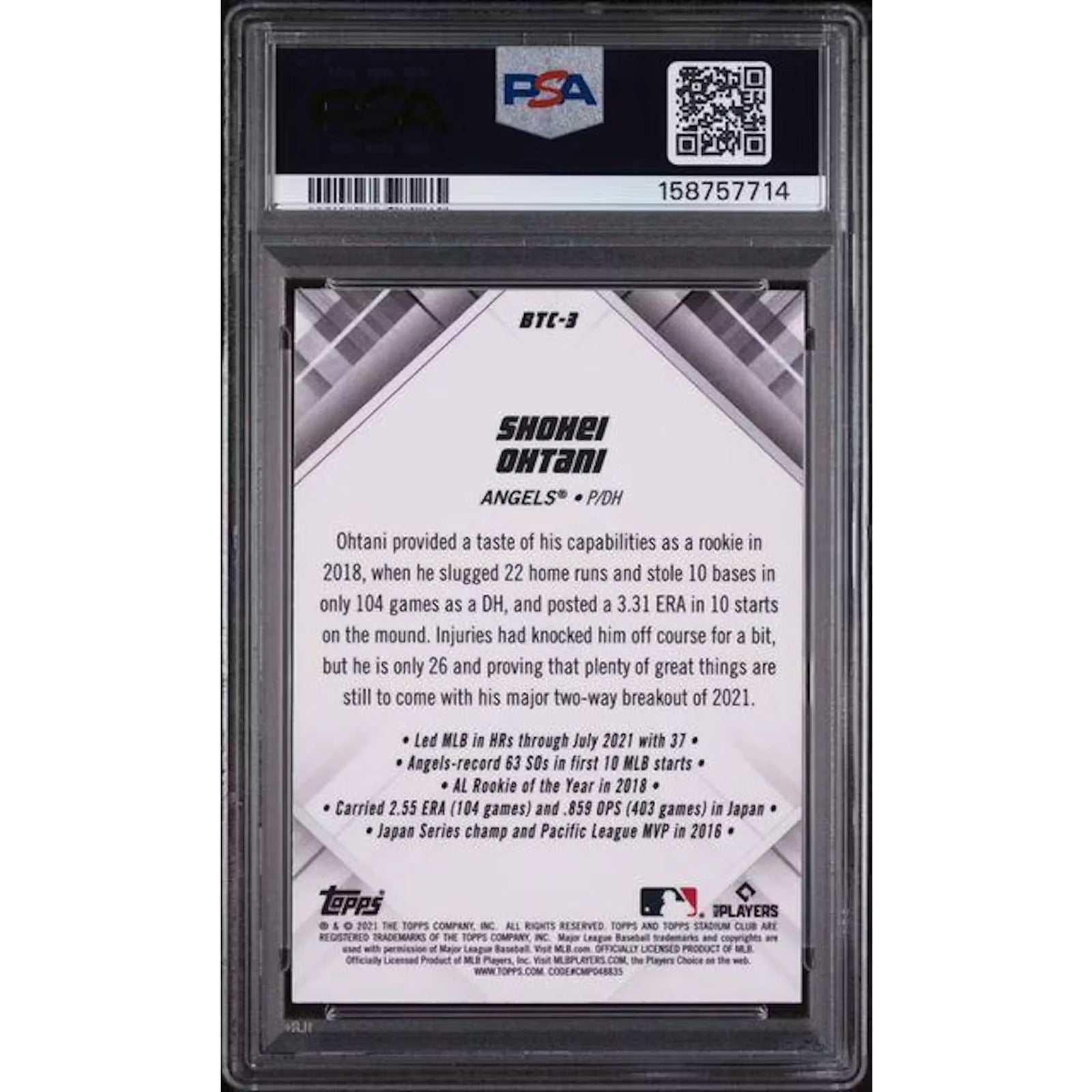 Shohei Ohtani Signed 2021 Topps Stadium Club Chrome Beam Team Card | PSA 10