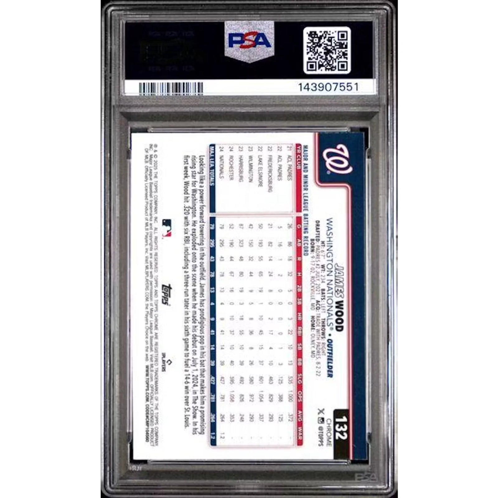 James Wood 2025 Topps Chrome Logofractor Image Variation Rookie #132 | PSA 10