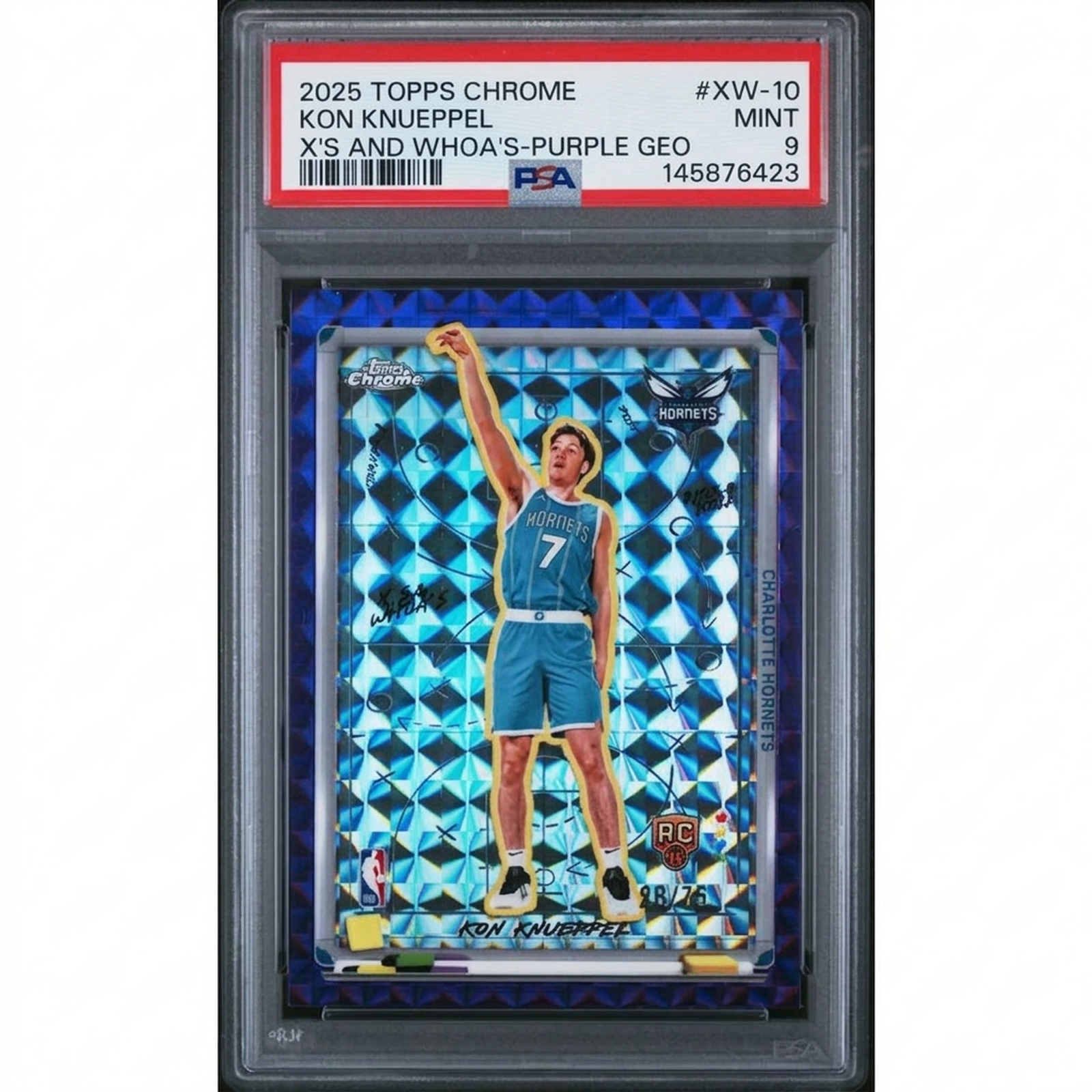 Kon Knueppel 2025 Topps Chrome X's & Whoa's Purple Geometric Rookie Card | PSA 9
