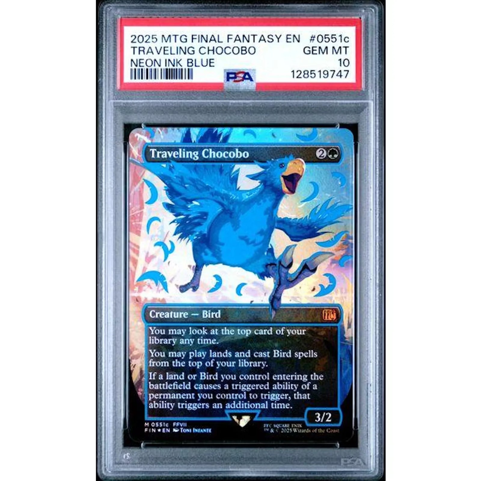 2025 Magic: The Gathering Final Fantasy Traveling Chocobo | Neon Ink Blue PSA 10 #0551C