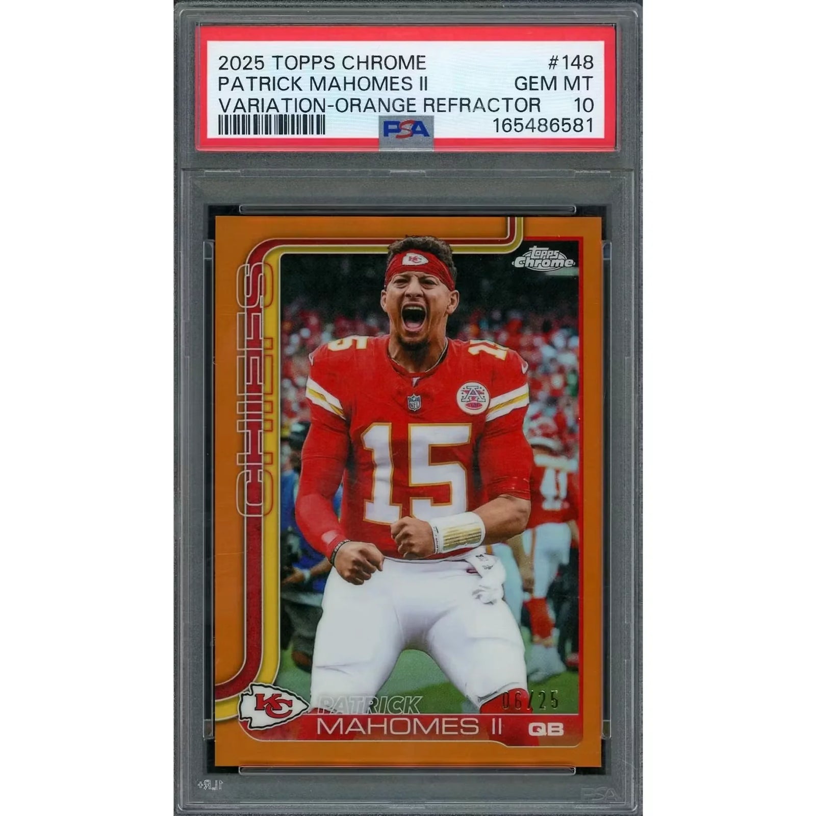 Patrick Mahomes II Signed 2025 Topps Chrome Orange Refractor | PSA 10