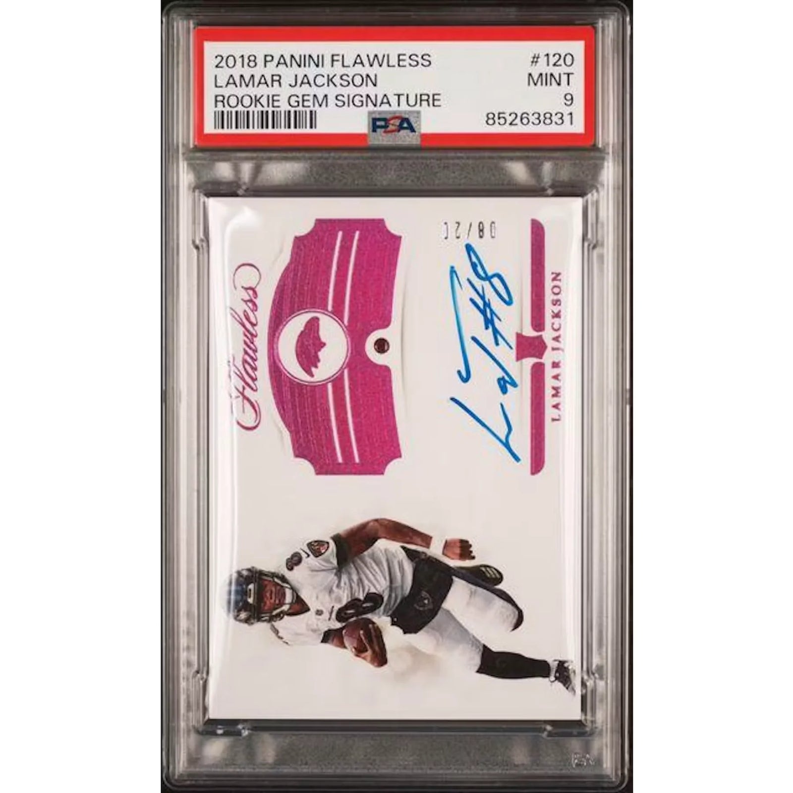 Lamar Jackson 2018 Panini Flawless Rookie Gem Auto #120 | PSA 9