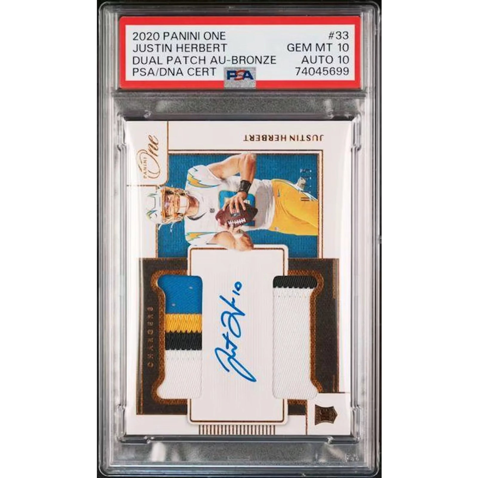 Justin Herbert 2020 Panini One Rookie Card | PSA 10 Dual Patch Auto