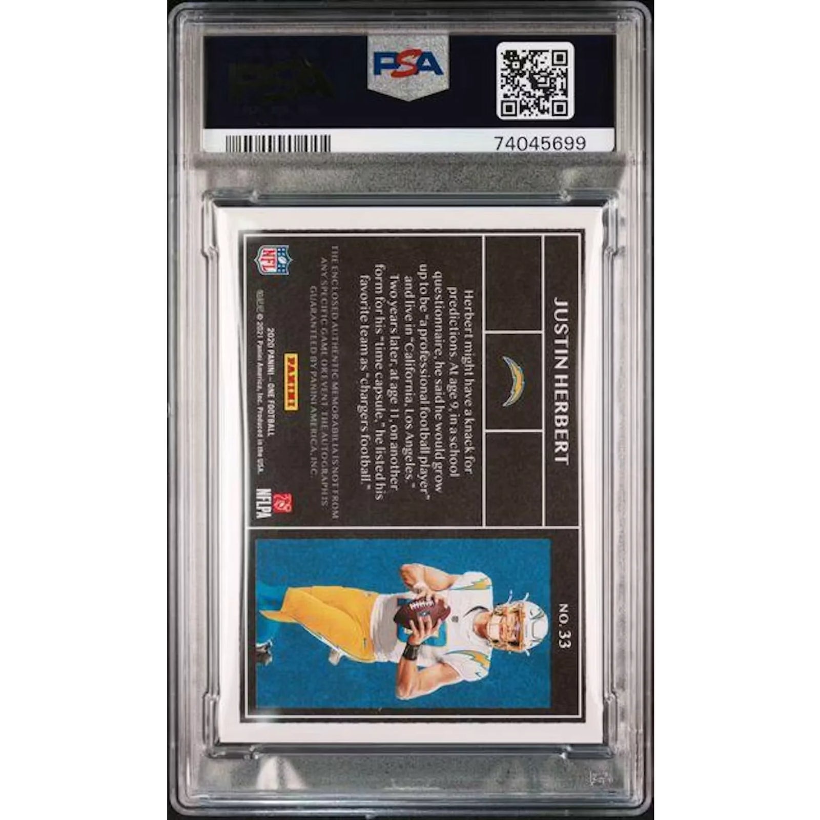 Justin Herbert 2020 Panini One Rookie Card | PSA 10 Dual Patch Auto