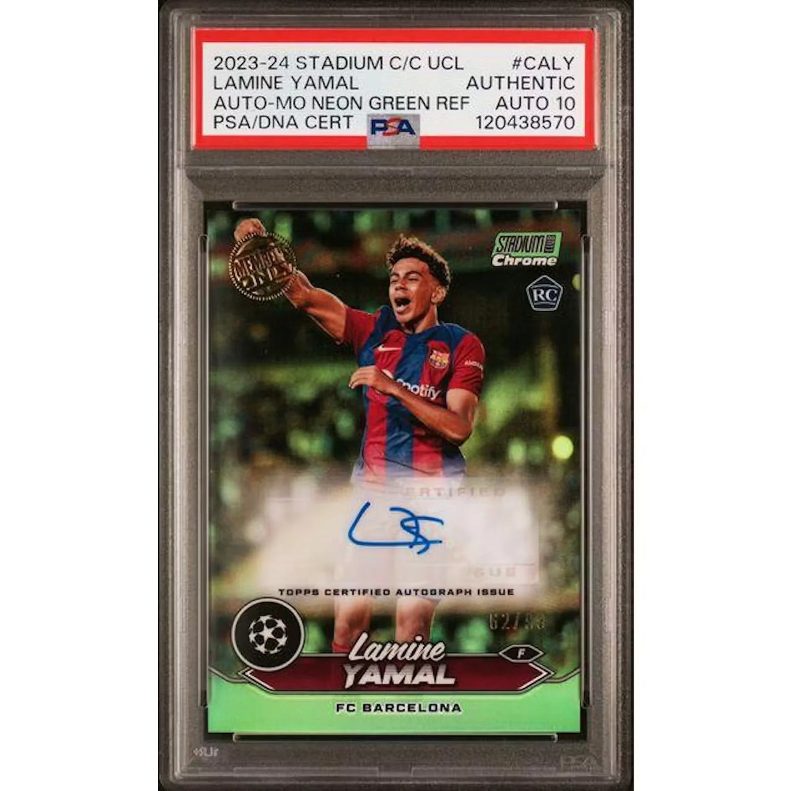 Lamine Yamal Signed 2023-24 Topps Stadium Club Neon Green Rookie Auto | PSA 10