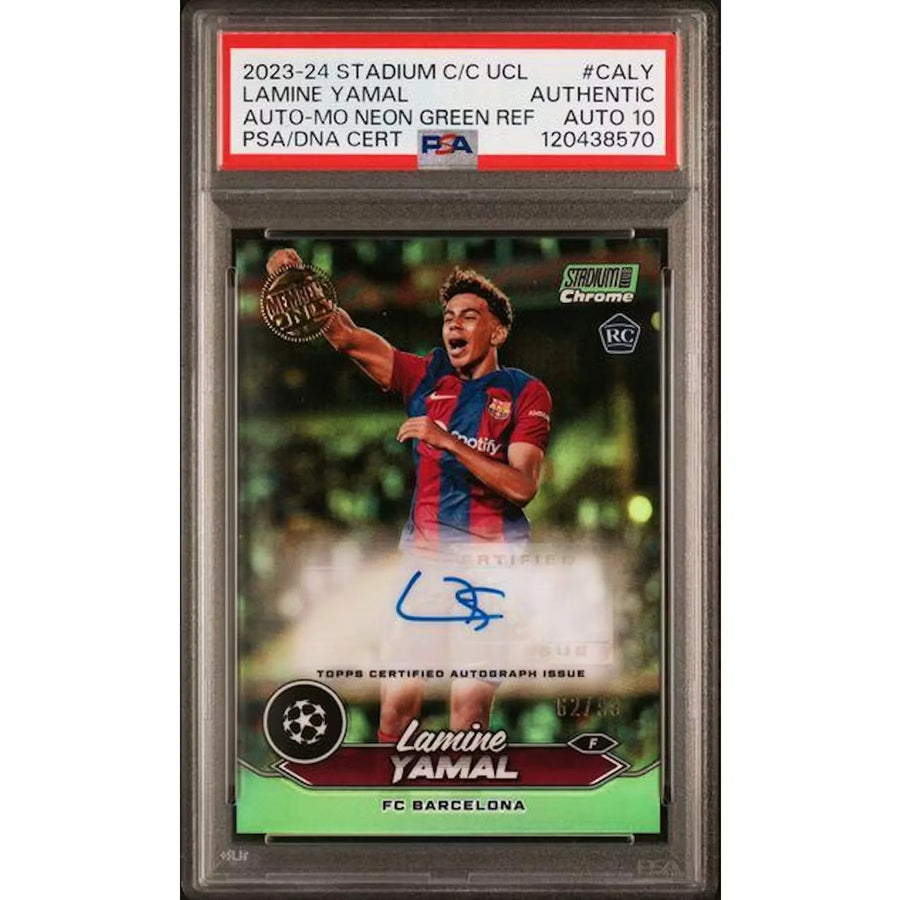 Lamine Yamal Signed 2023-24 Topps Stadium Club Neon Green Rookie Auto | PSA 10