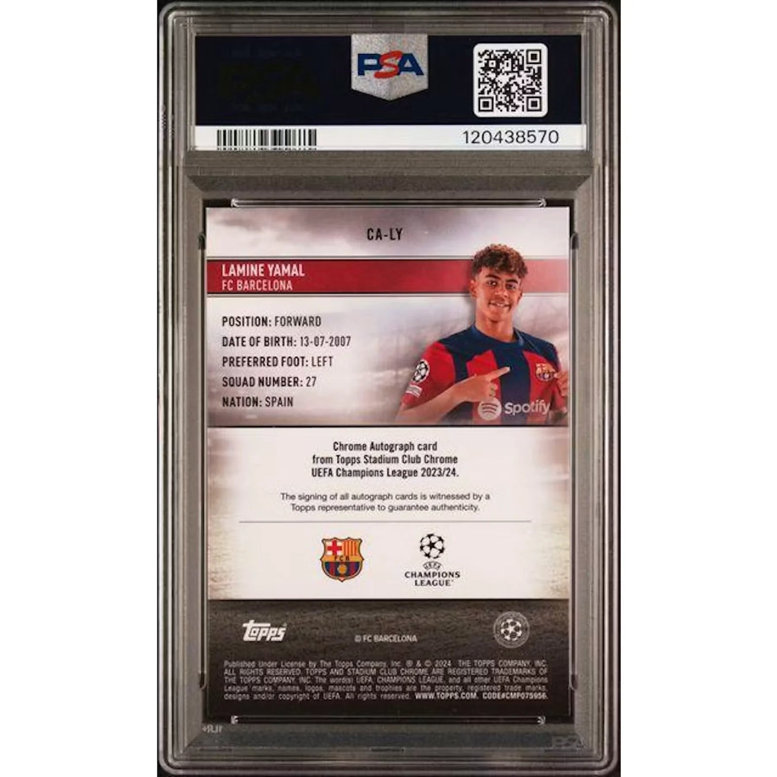 Lamine Yamal Signed 2023-24 Topps Stadium Club Neon Green Rookie Auto | PSA 10