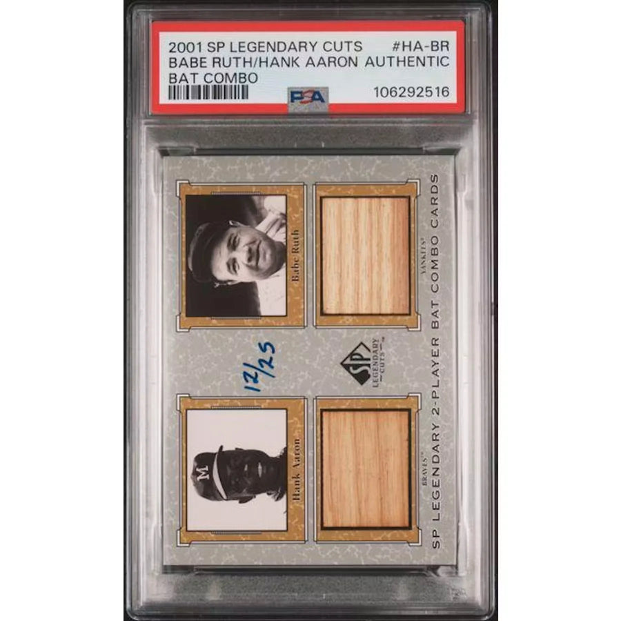 Babe Ruth and Hank Aaron Signed Bat Combo Card | 2001 UD SP Legendary Cuts/25