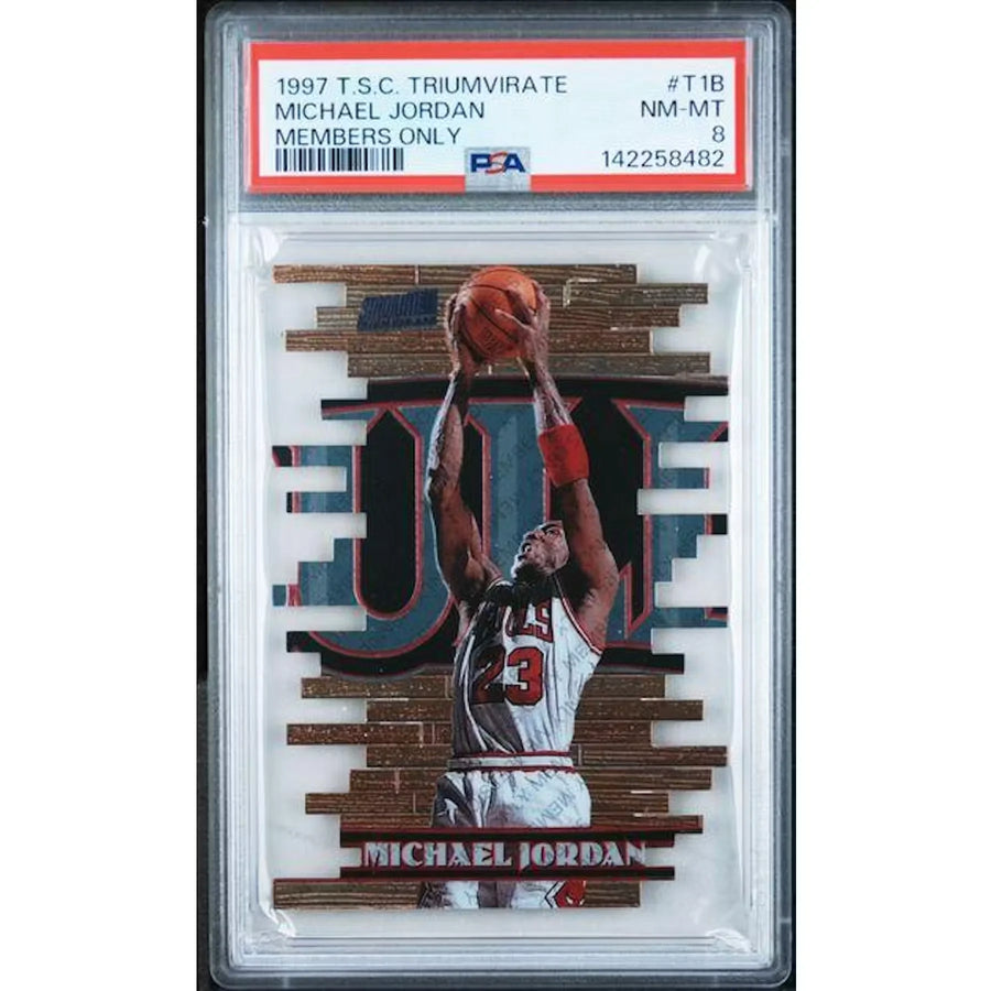 Michael Jordan 1997 Topps Stadium Club Triumvirate #T1B | PSA 8