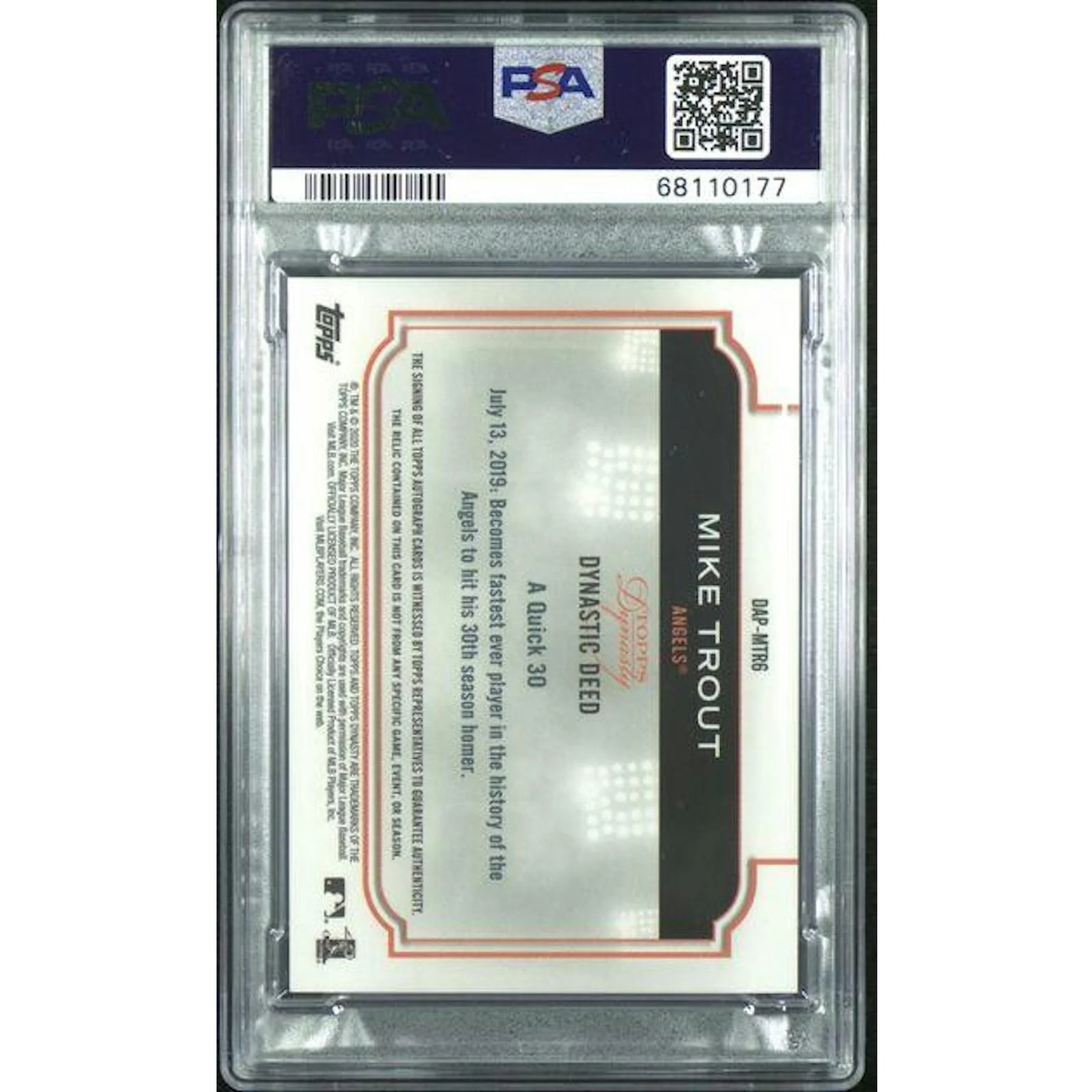 Mike Trout Signed 2020 Topps Dynasty Auto Patch Card | PSA 10