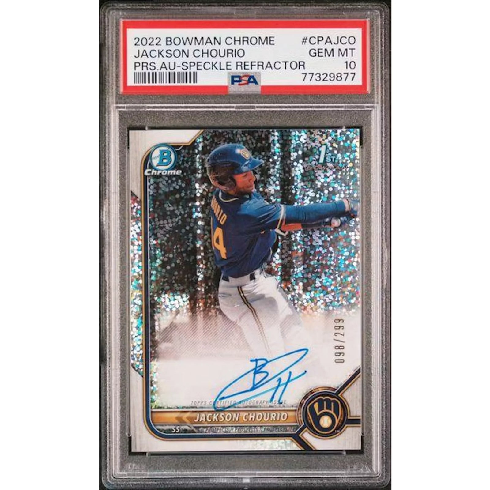 Jackson Chourio Signed 2022 Bowman Chrome Rookie Card | PSA 10