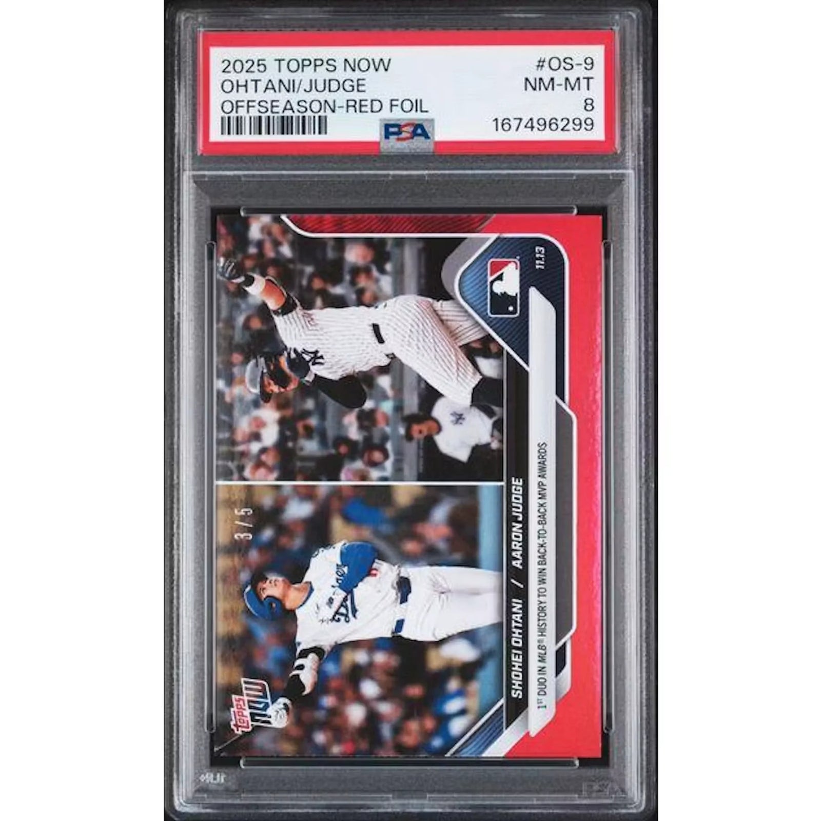 2025 Topps Now Ohtani & Judge Red Foil Card | PSA 8