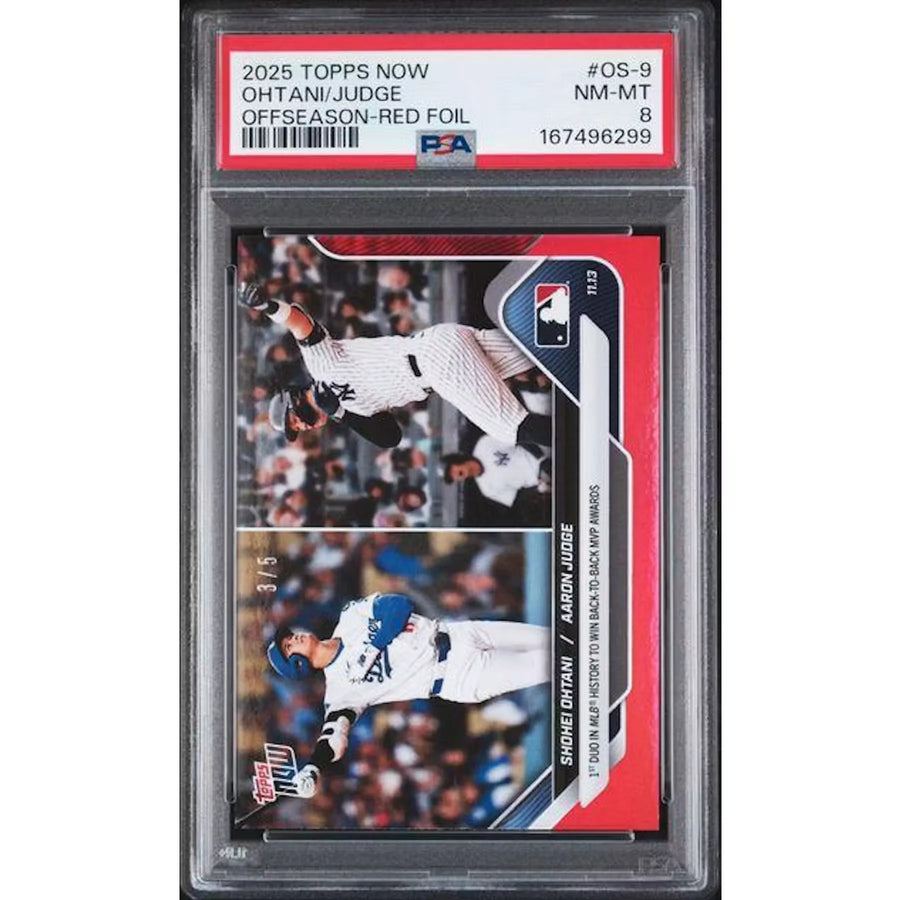 2025 Topps Now Ohtani & Judge Red Foil Card | PSA 8