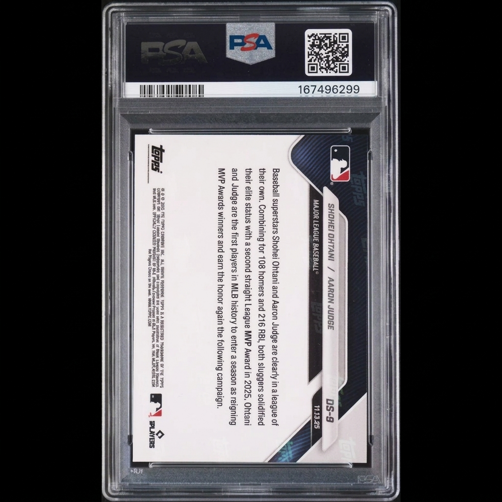 2025 Topps Now Ohtani & Judge Red Foil Card | PSA 8
