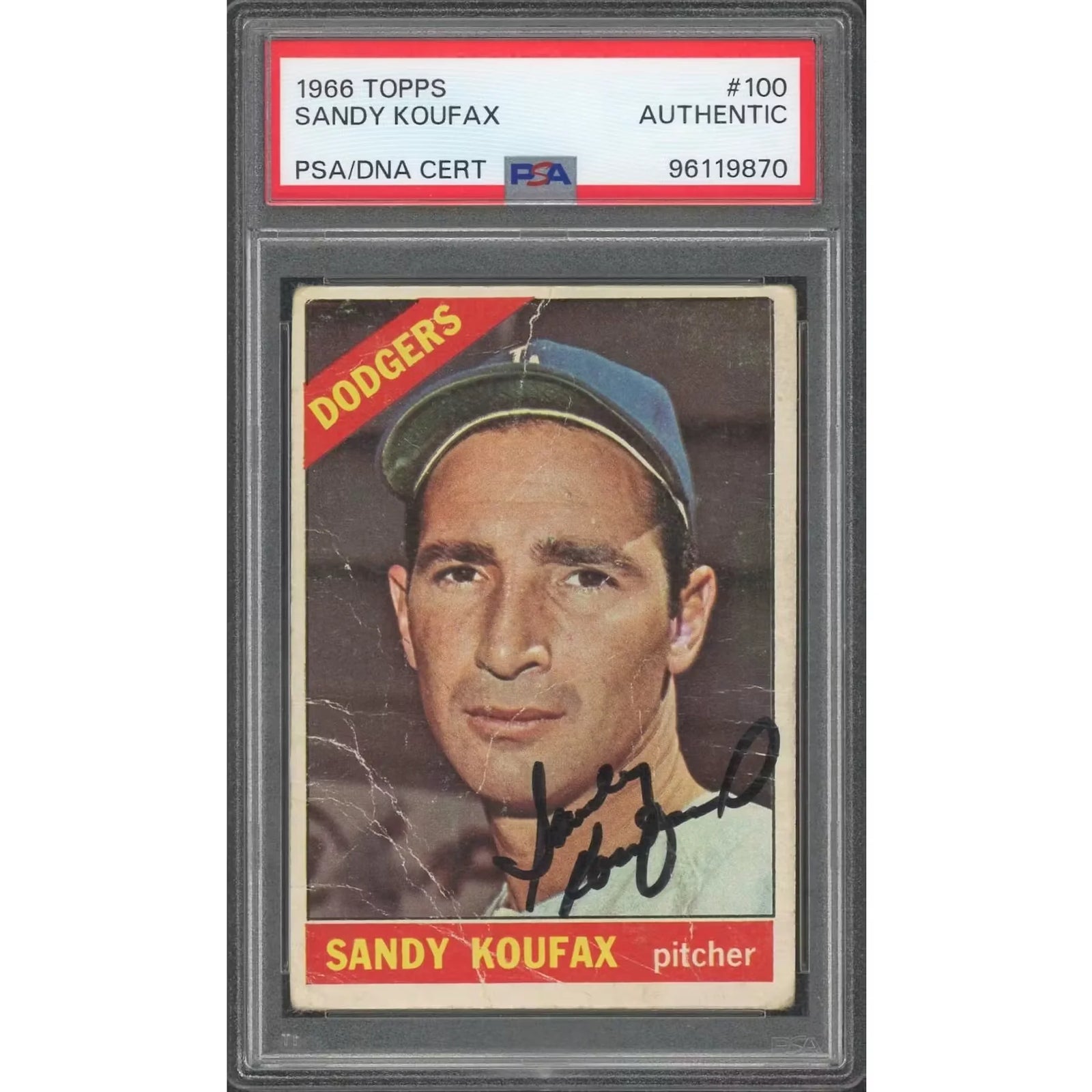 Sandy Koufax Signed 1966 Topps #100 Card | PSA/DNA Authentic