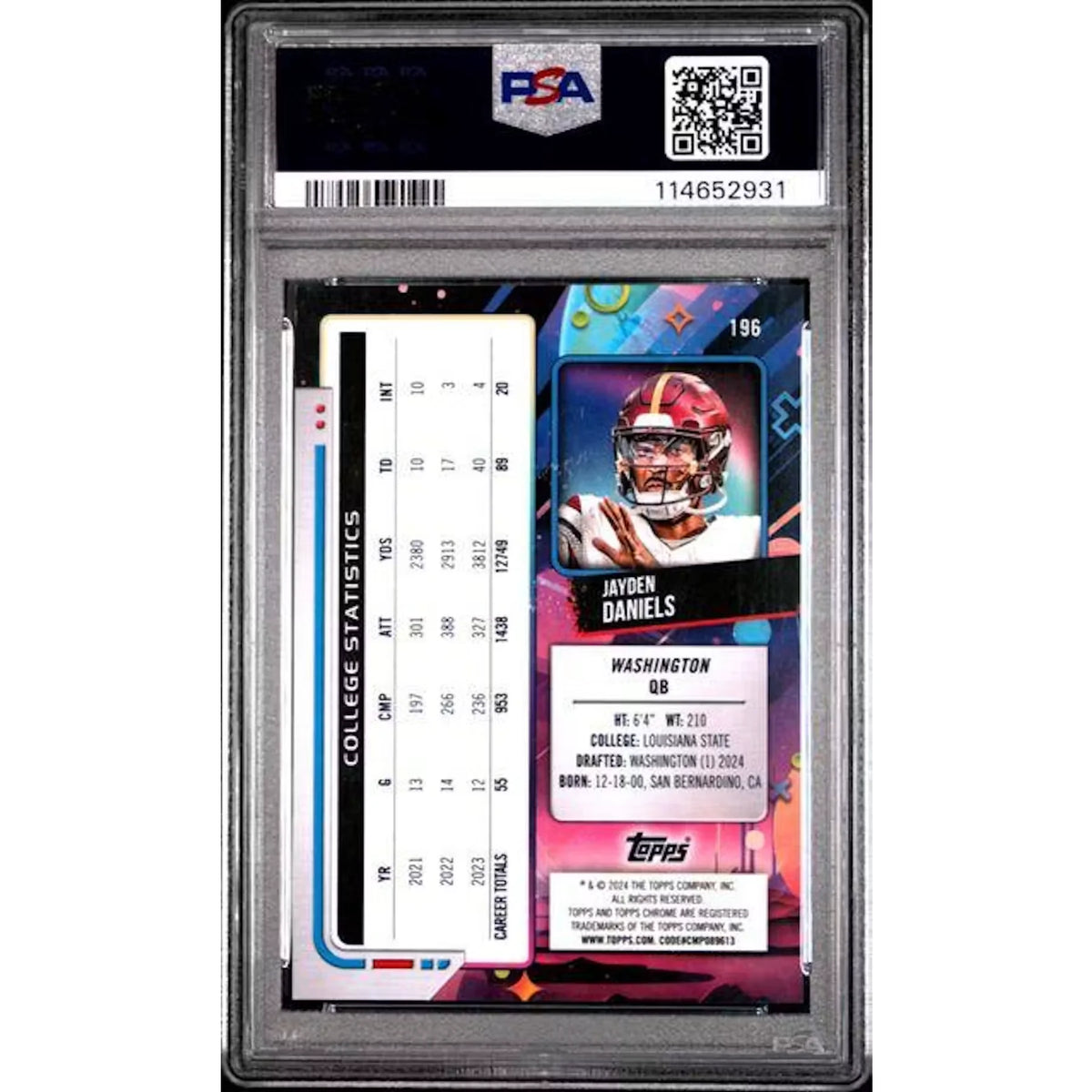 Jayden Daniels 2024 Topps Cosmic Chrome Lunar Eclipse/10 | PSA 10 #196