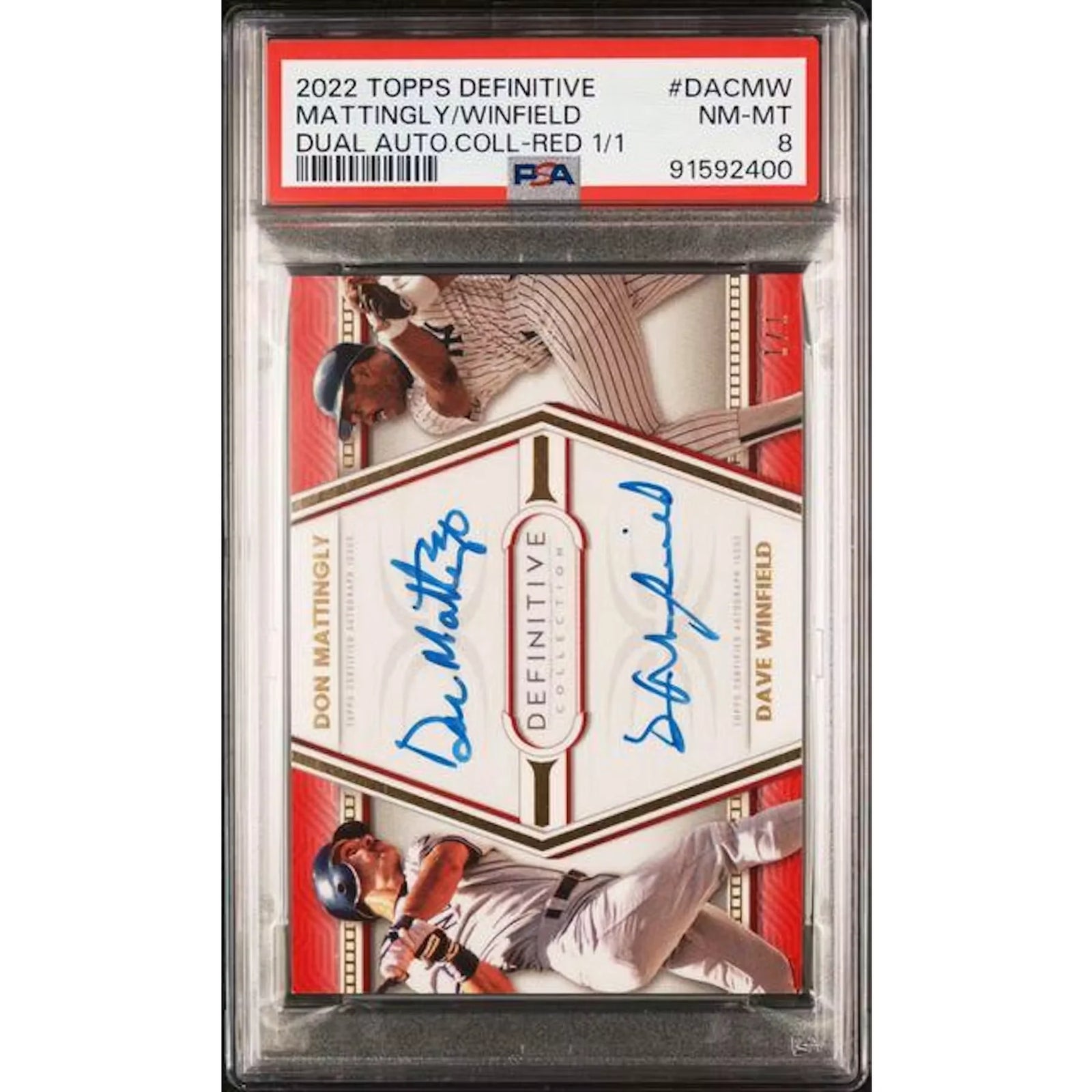 Don Mattingly & Dave Winfield Signed Dual Auto Card | 2022 Topps Definitive Red 1/1 PSA 8