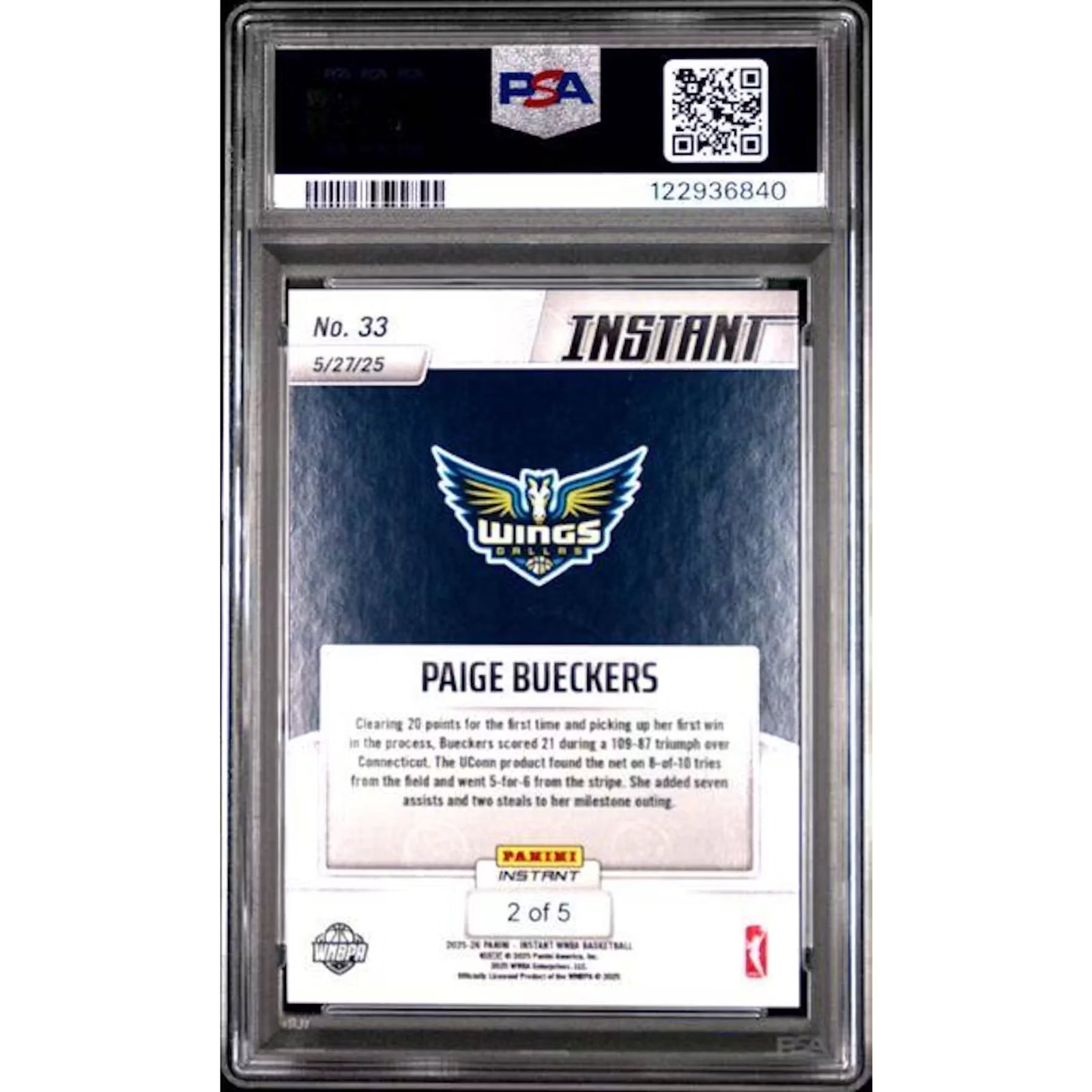 Paige Bueckers 2025 Panini Instant Lighting #33 Card | PSA 10