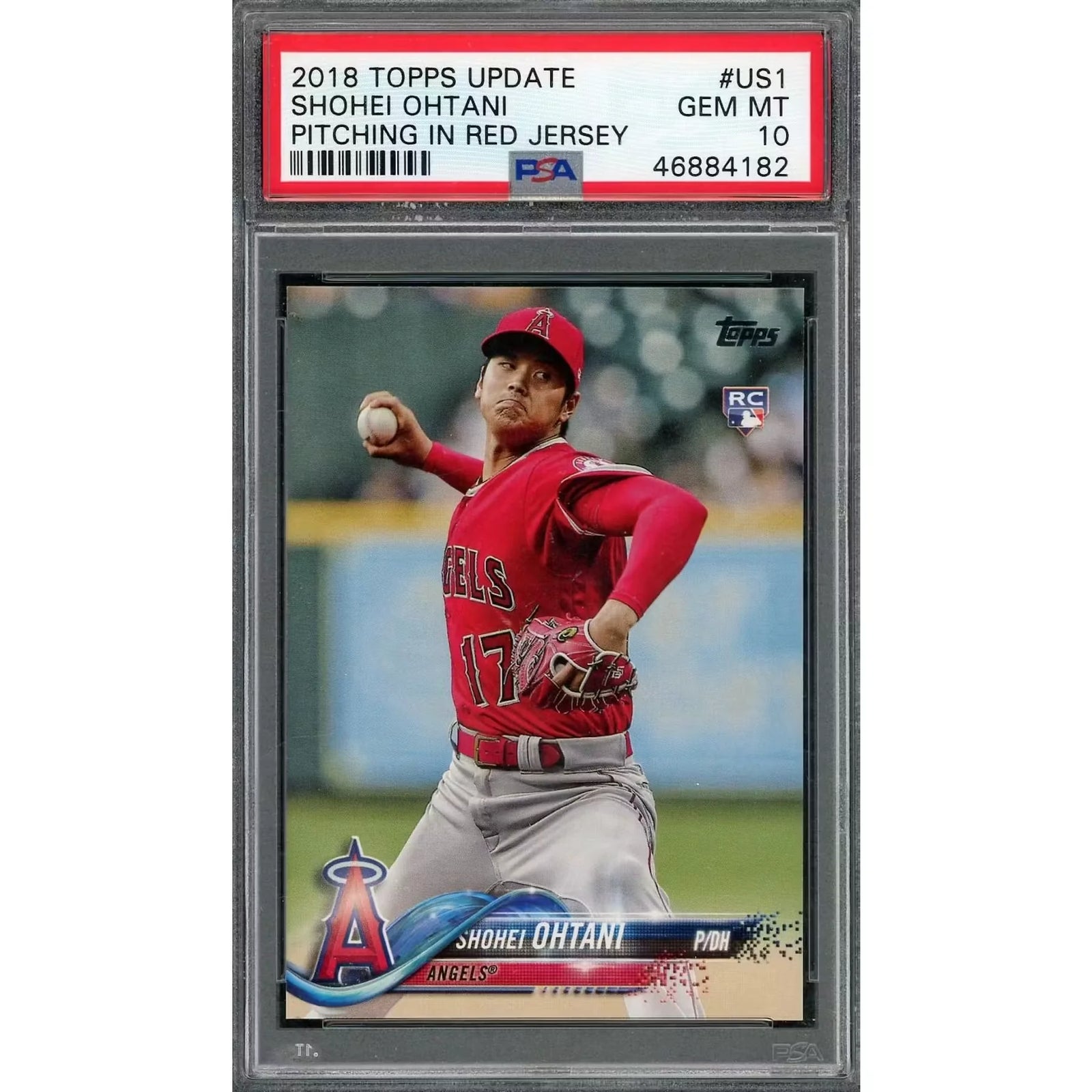2018 Topps Update Shohei Ohtani Pitching in Red Jersey Rookie #US1 PSA 10 - D2