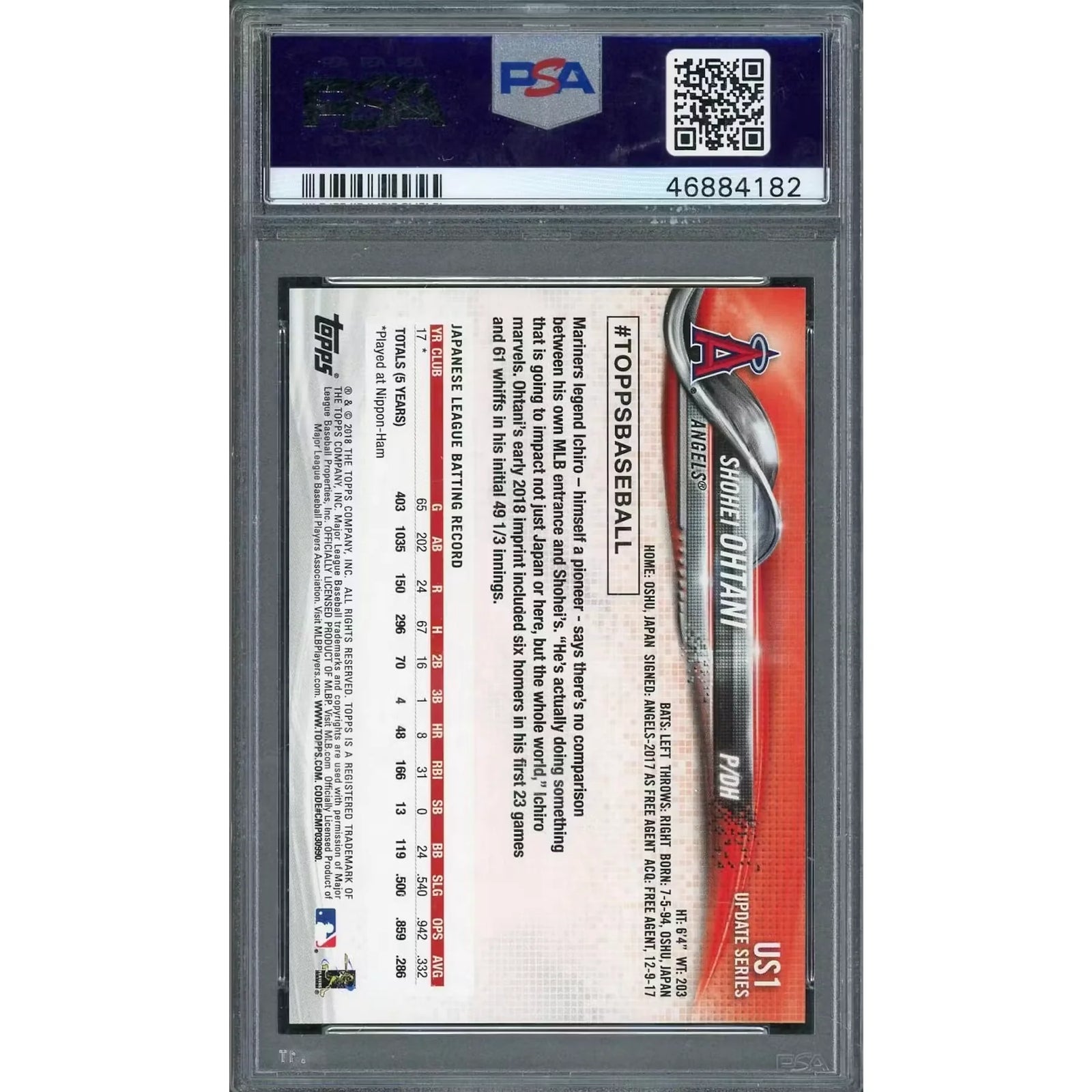2018 Topps Update Shohei Ohtani Pitching in Red Jersey Rookie #US1 PSA 10 - D2