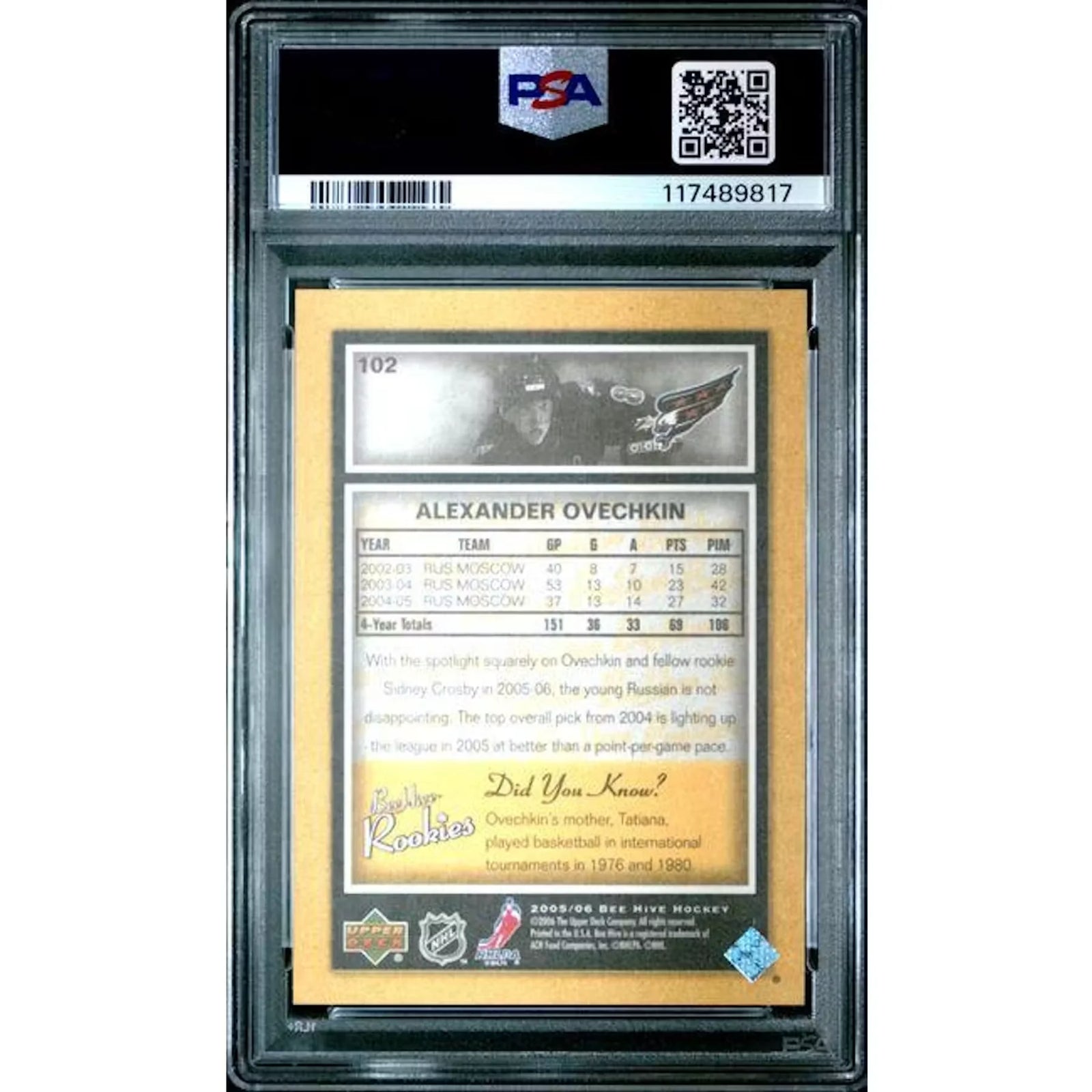 Alexander Ovechkin 2005-06 Upper Deck Beehive Rookie #102 | PSA 10